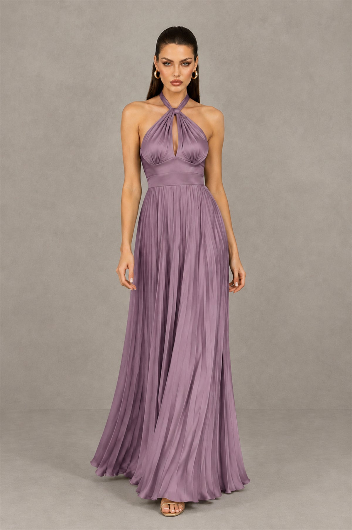 BOLODOO Wisteria Halter Pleated A-Line Evening Dress - Wisteria - Wisteria (4)