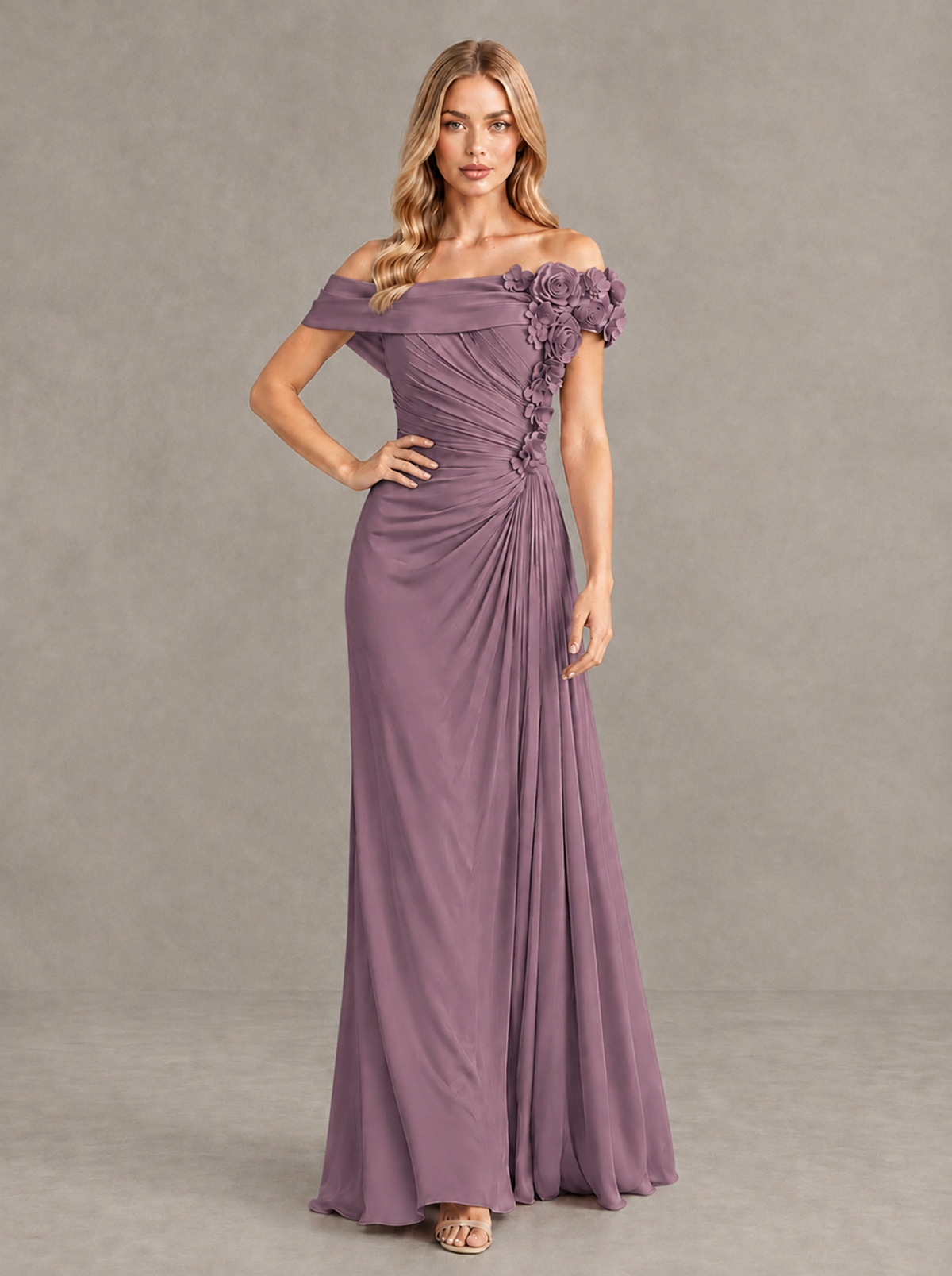 BOLODOO Wisteria Off-Shoulder Floral Applique Wedding Guest Maxi Dress - Wisteria - Wisteria (4)