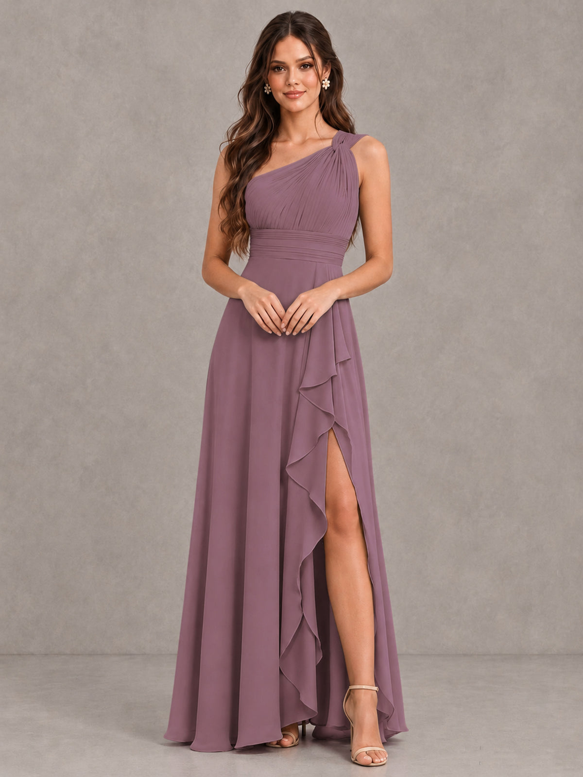 BOLODOO Wisteria One-Shoulder Ruffle Bridesmaid Dress with Slit - Wisteria - Wisteria (4)