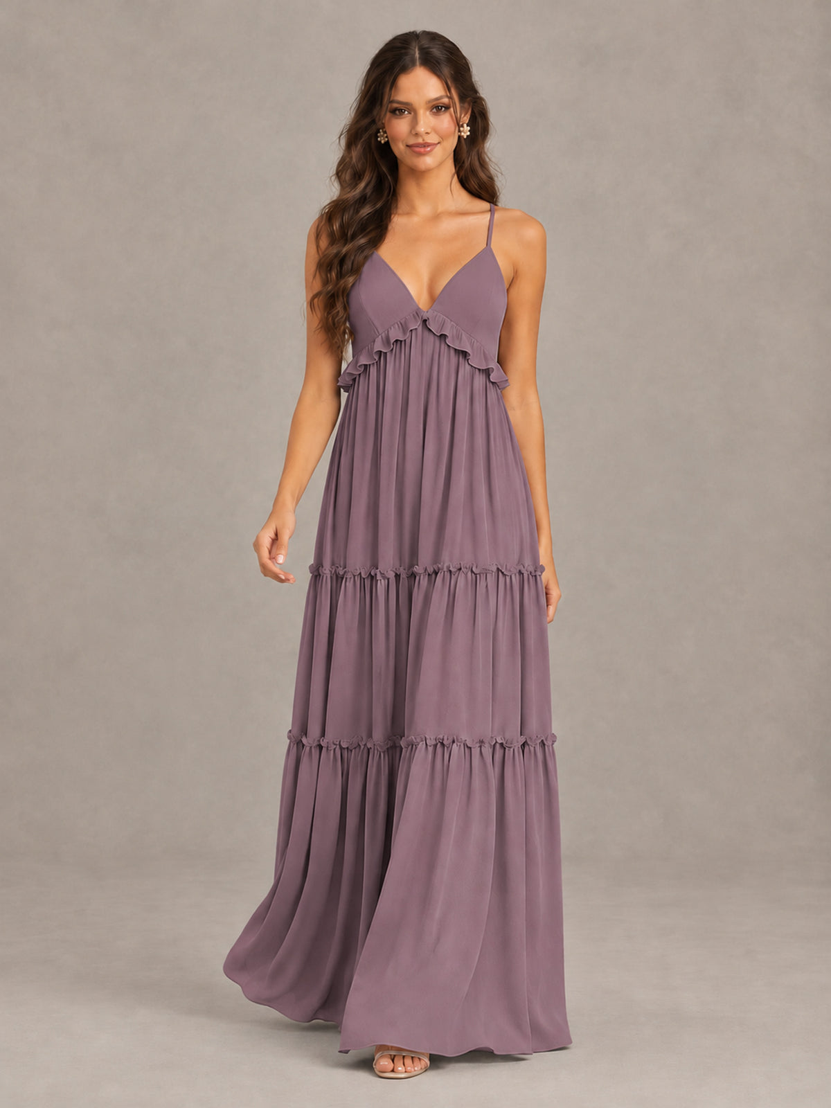 BOLODOO Wisteria Tiered V-Neck Lace-Up Back Bridesmaid Dress - Wisteria - Wisteria (4)