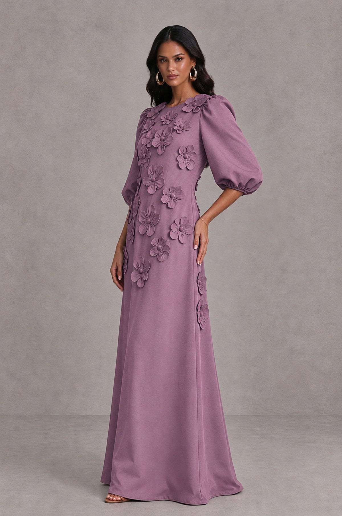 BOLODOO Wisteria Floral Applique Puff Sleeve A-Line Evening Dress - Wisteria - Wisteria (4)