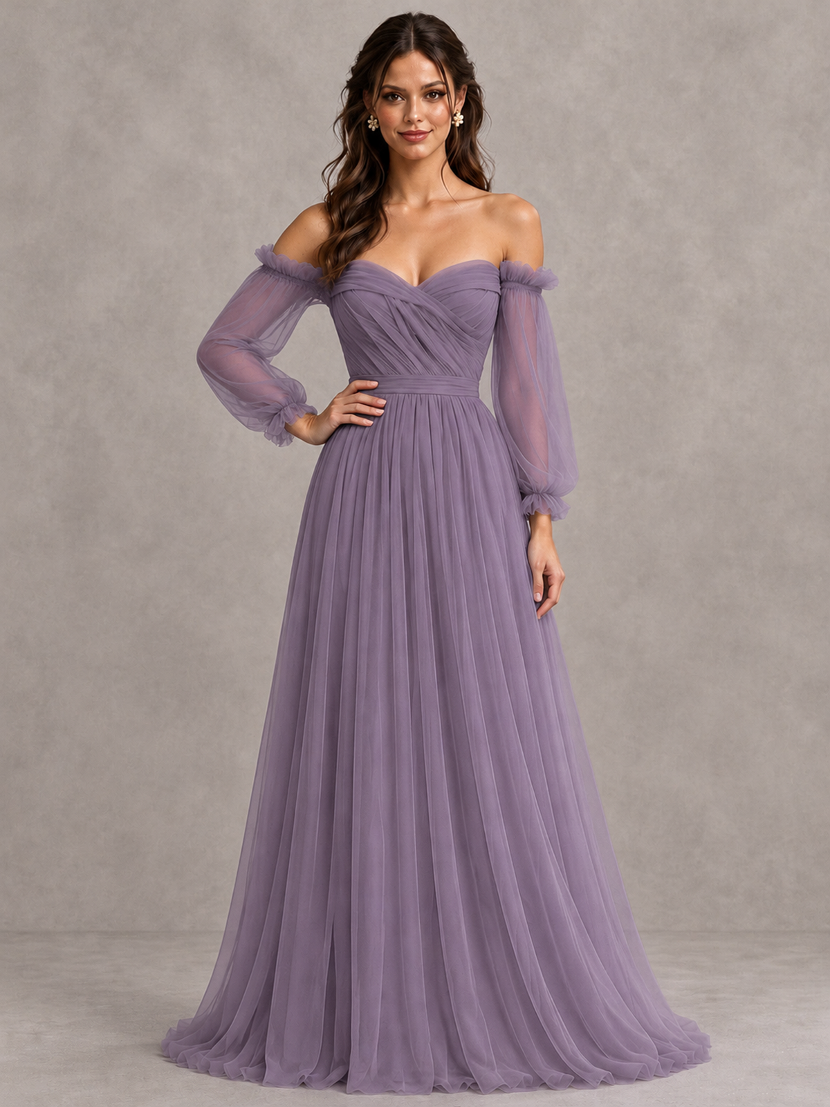 BOLODOO Wisteria Off-the-Shoulder Long Sleeve A-Line Bridesmaid Dress - Wisteria - Wisteria (4)