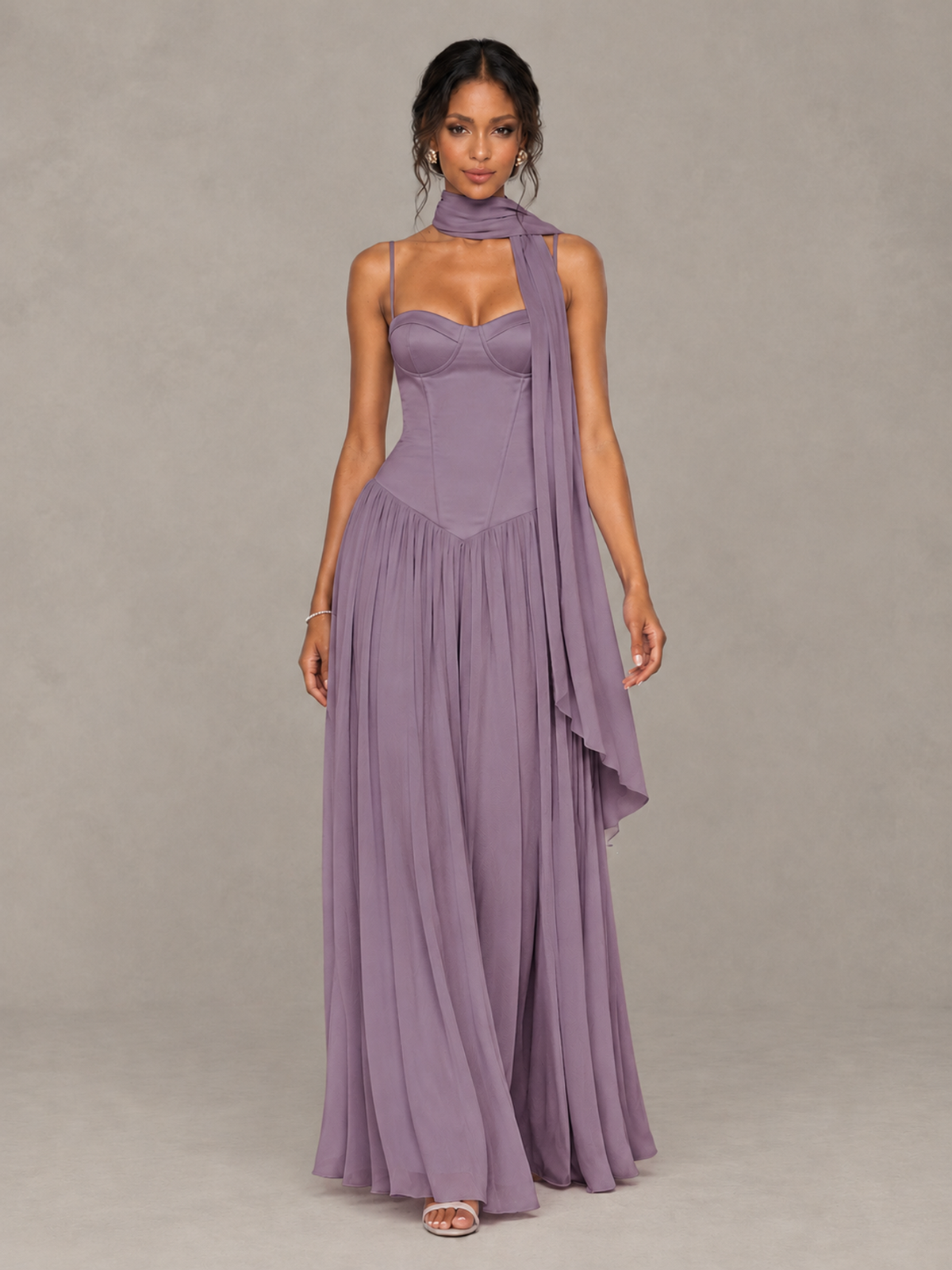 BOLODOO Wisteria Corset Bridesmaid Dress with Scarf - Wisteria - Wisteria (4)