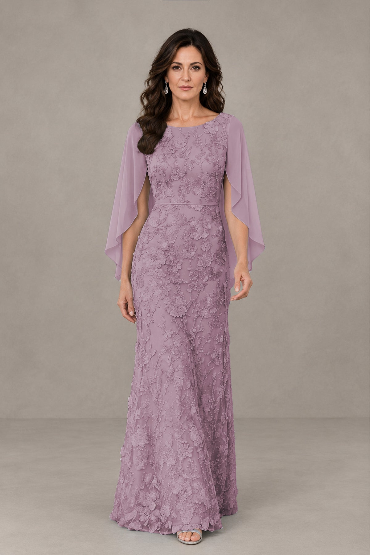 BOLODOO Wisteria Lace Mother of the Bride Dress with Cape Sleeves - Wisteria