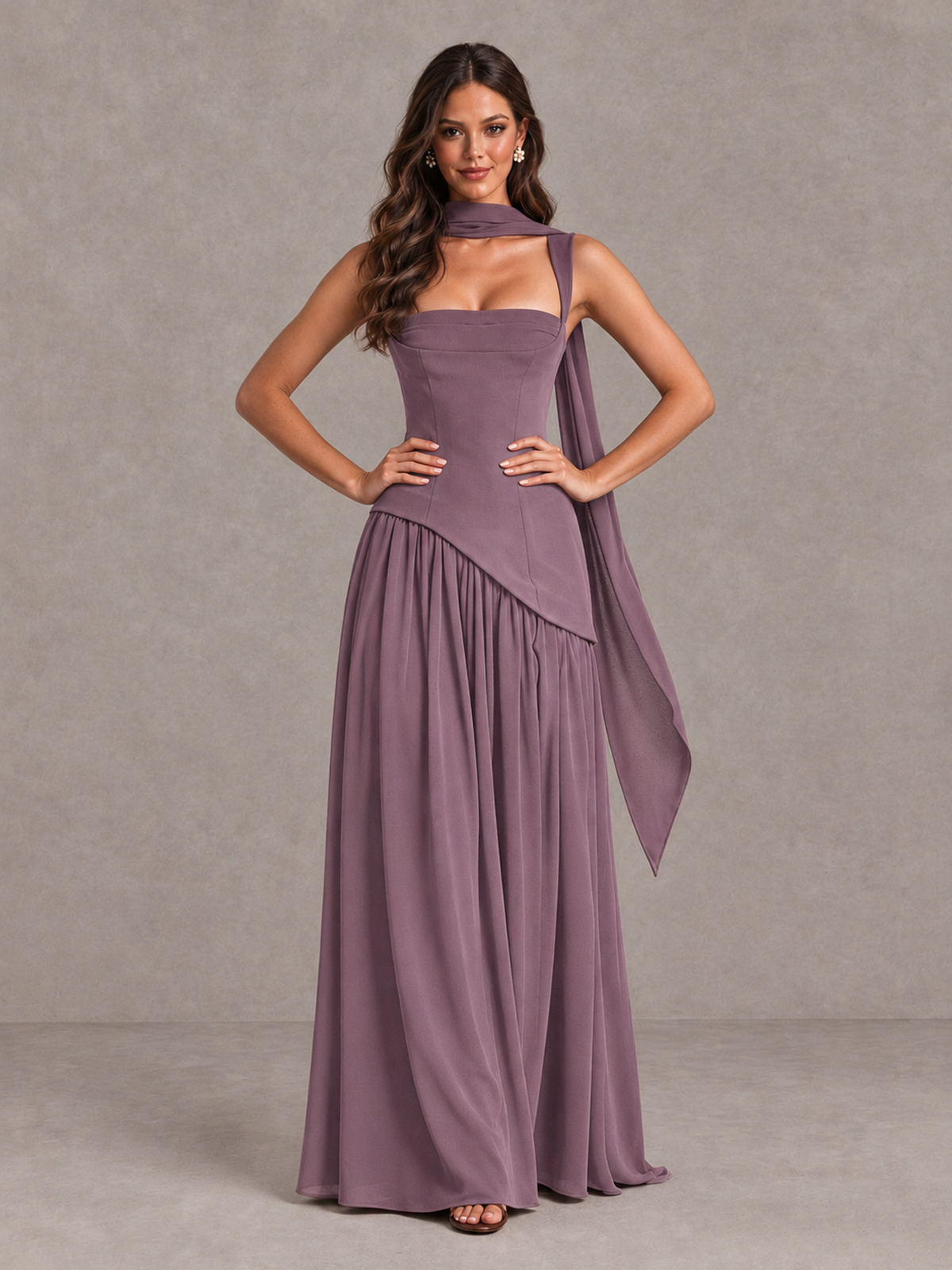 BOLODOO Wisteria Brown Scarf Bridesmaid Dress with Lace-Up Back - Wisteria - Wisteria (4)