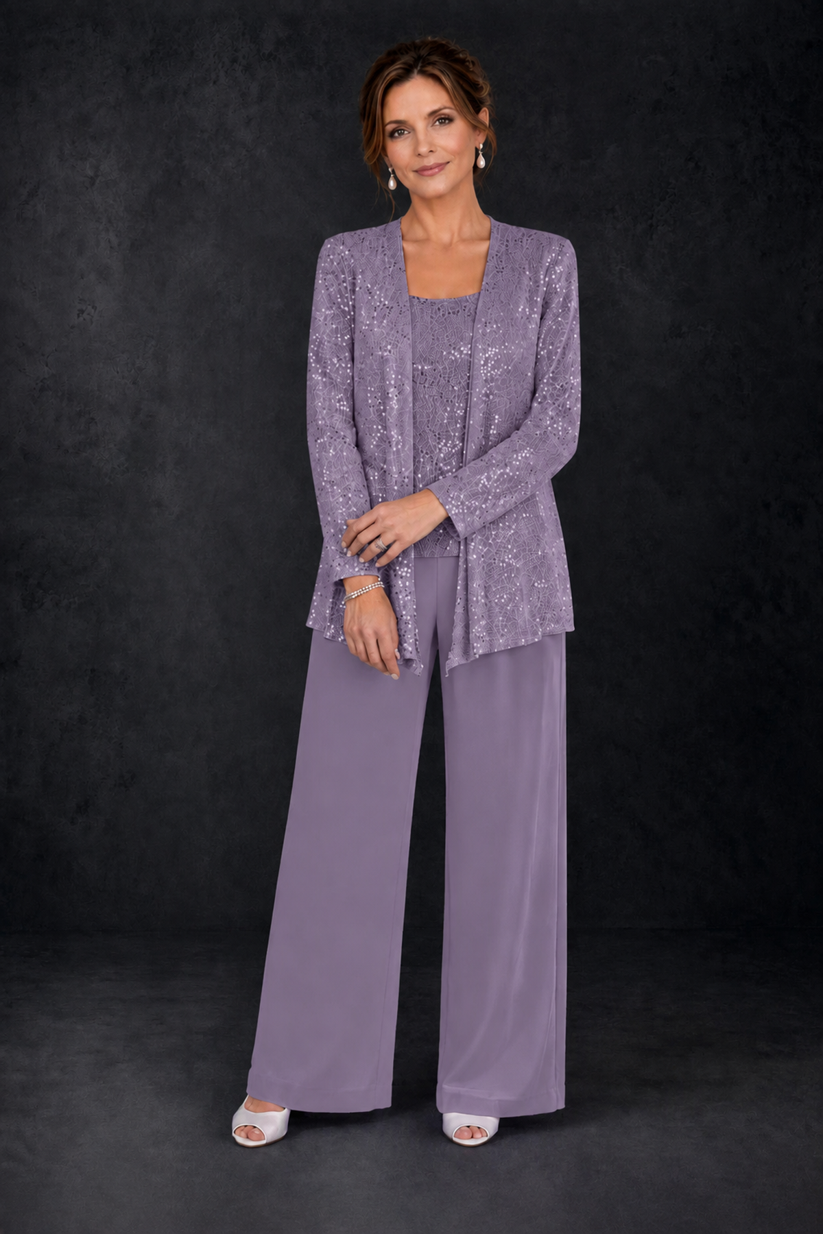 BOLODOO Wisteria Sequin Lace 3-Piece Pant Suit with Long Sleeve Jacket - Wisteria - Wisteria (4)