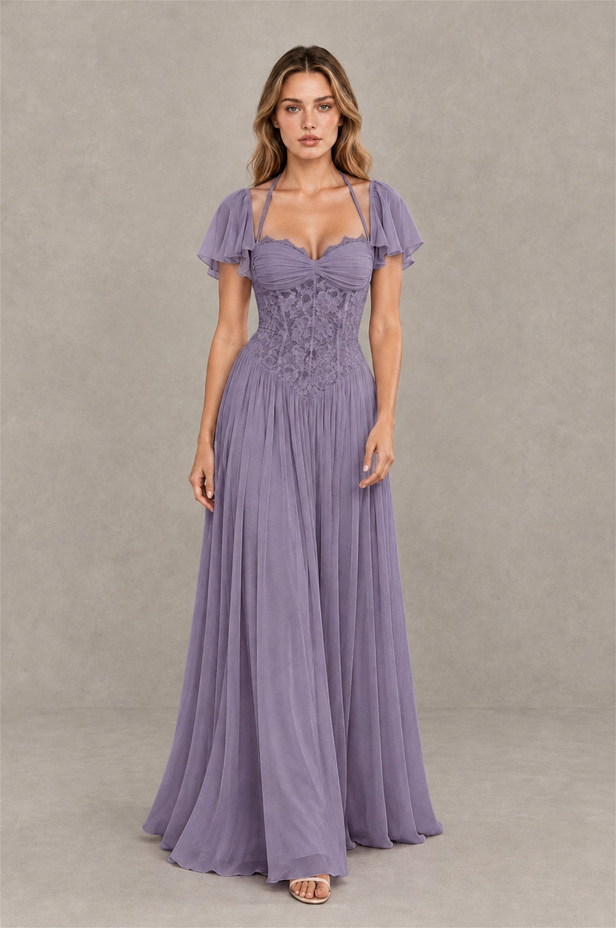 BOLODOO Wisteria Flutter Sleeve Lace Corset A-Line Maxi Dress - Wisteria - Wisteria (4)