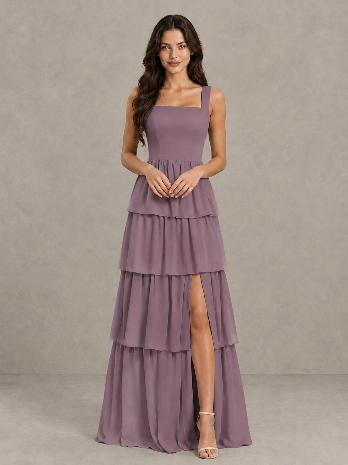 BOLODOO Wisteria Square Neck Tiered Bridesmaid Dress with Slit - Wisteria - Wisteria (4)