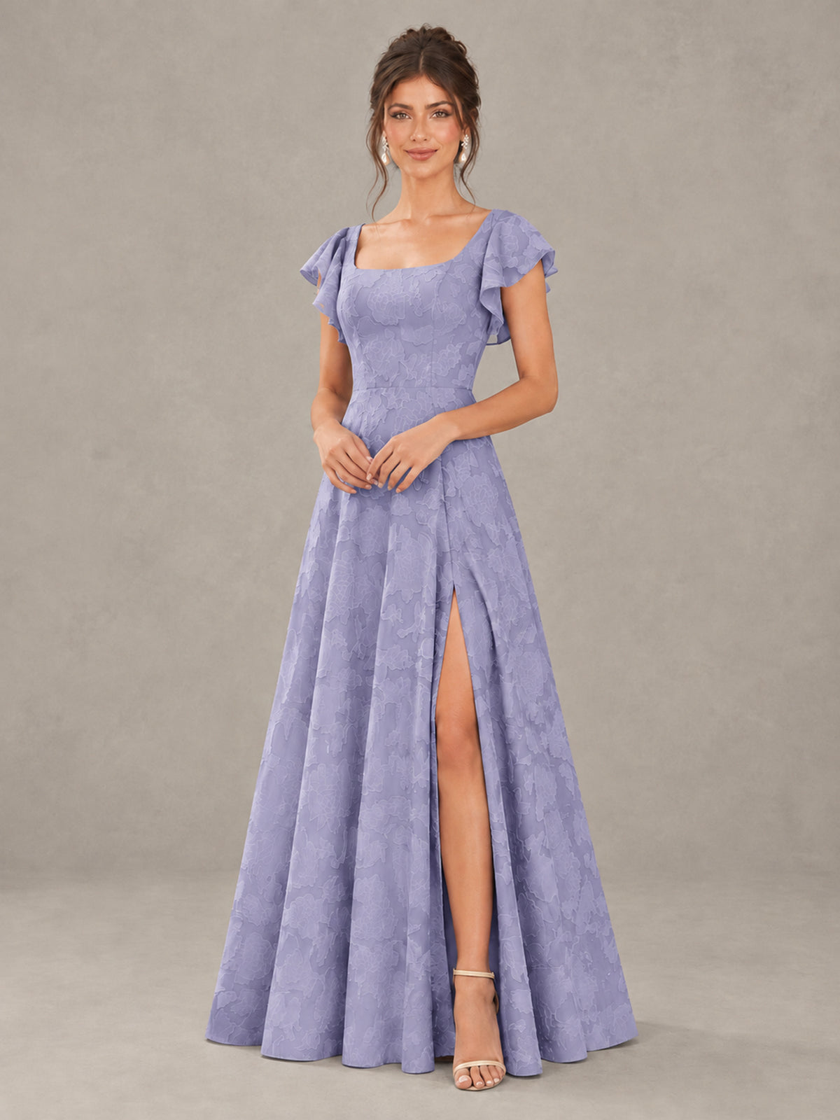 BOLODOO Wisteria Floral Flutter Sleeve Bridesmaid Dress with Slit - Wisteria - Wisteria (4)