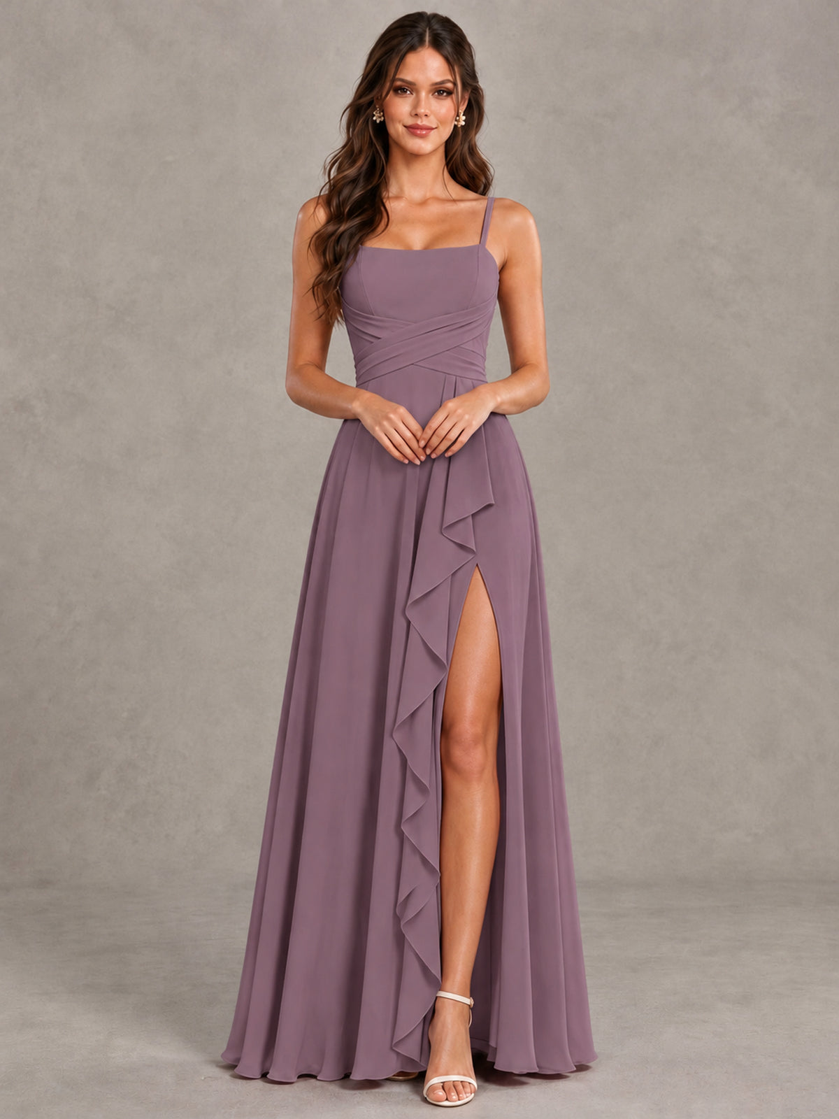 BOLODOO Wisteria Spaghetti Strap Ruffle Bridesmaid Dress with Slit - Wisteria - Wisteria (4)