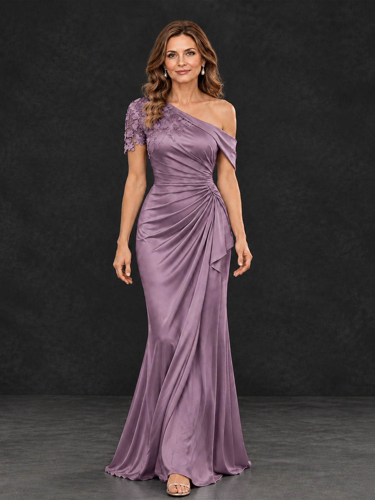 BOLODOO Wisteria Asymmetric Satin Mother of the Bride Dress with Lace Sleeve - Wisteria - Wisteria (4)