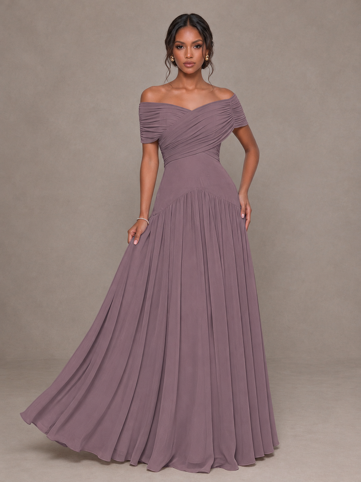 BOLODOO Wisteria Off-Shoulder Ruched A-Line Bridesmaid Dress - Wisteria - Wisteria (4)