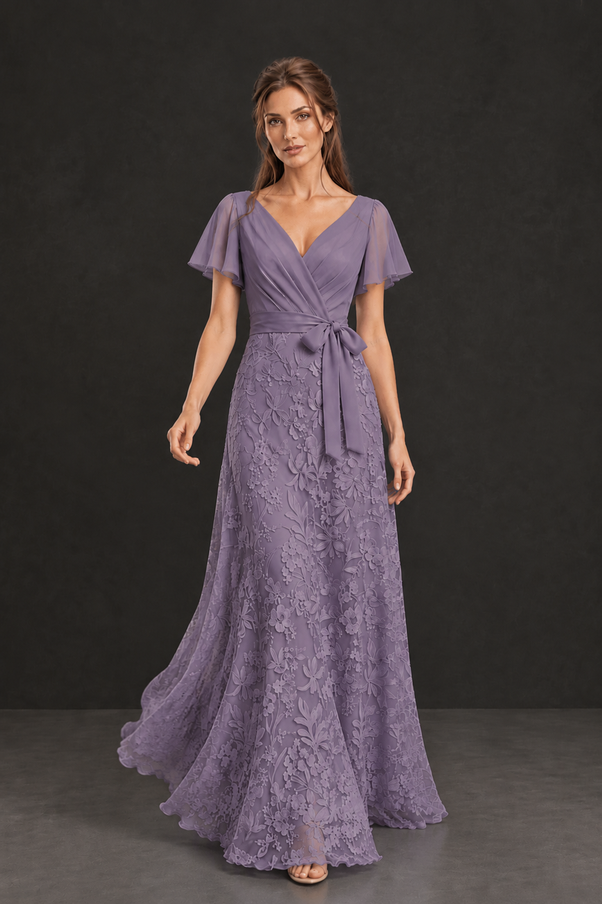 BOLODOO Wisteria Flutter Sleeve Lace Mother of the Bride Dress - Wisteria