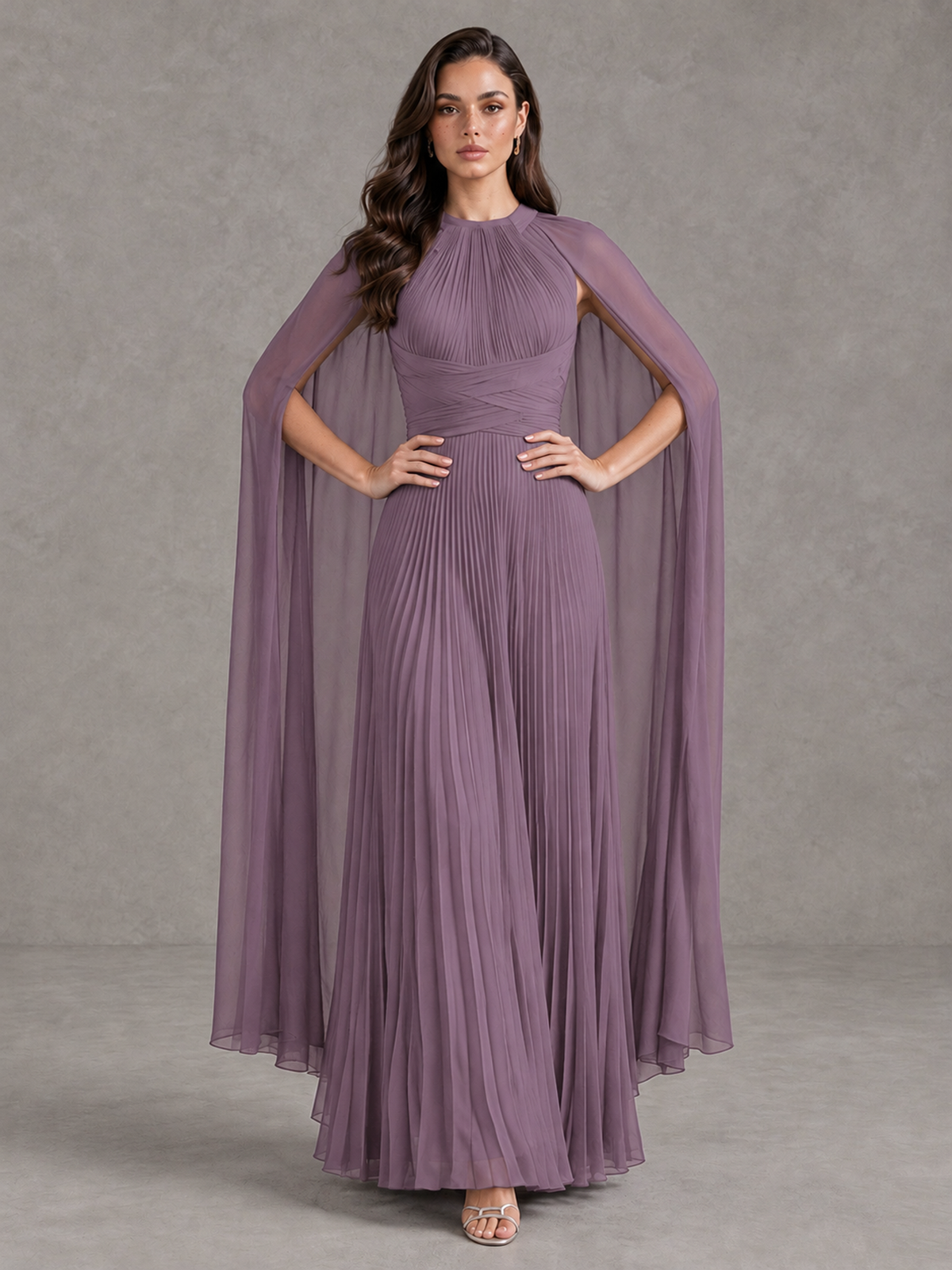 BOLODOO Wisteria Pleated Cape Maxi Wedding Guest Dress - Wisteria - Wisteria (4)