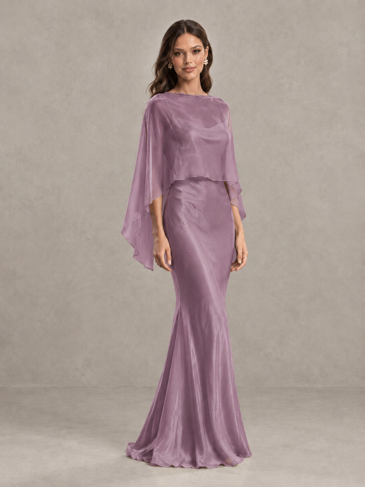 BOLODOO Wisteria Satin Mermaid Bridesmaid Dress with Chiffon Cape - Wisteria - Wisteria (4)