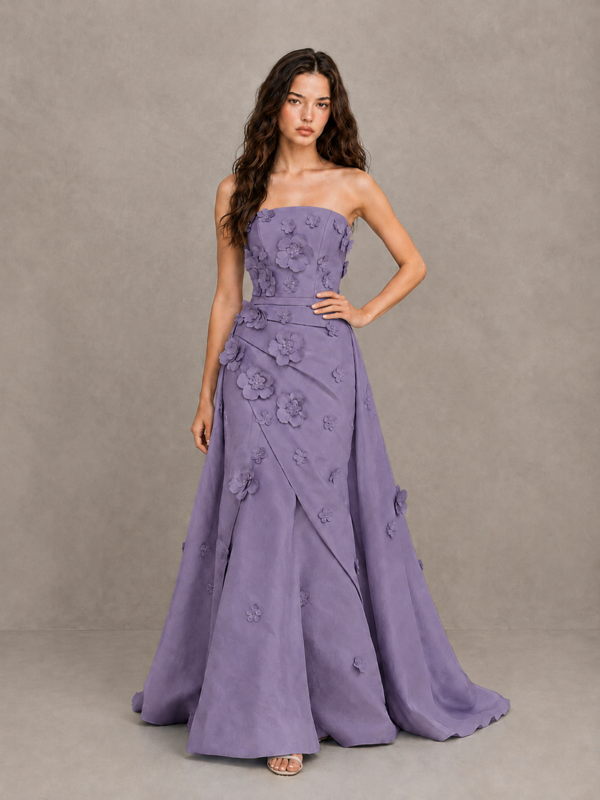 BOLODOO Wisteria Strapless 3D Floral Applique Prom Gown with Draped Skirt - Wisteria - Wisteria (4)