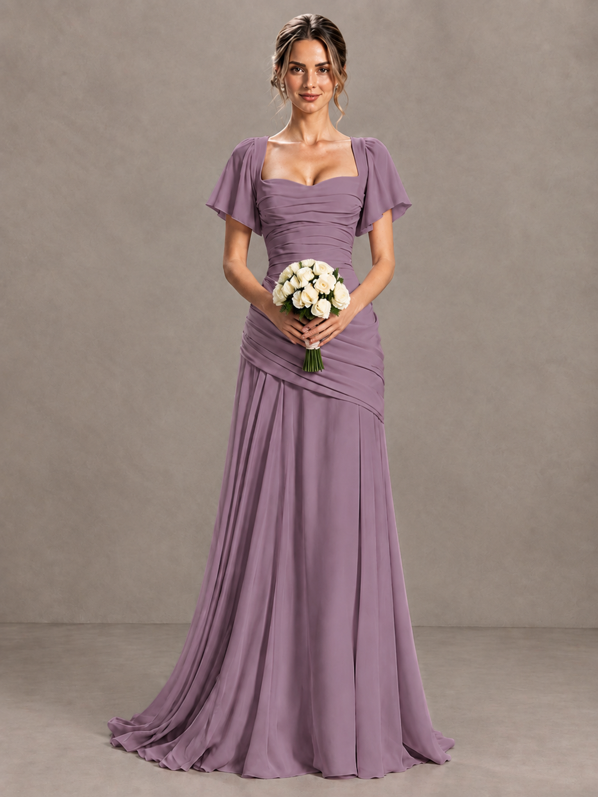 BOLODOO Wisteria Flutter Sleeve Lace-Up Back Maxi Dress - Wisteria