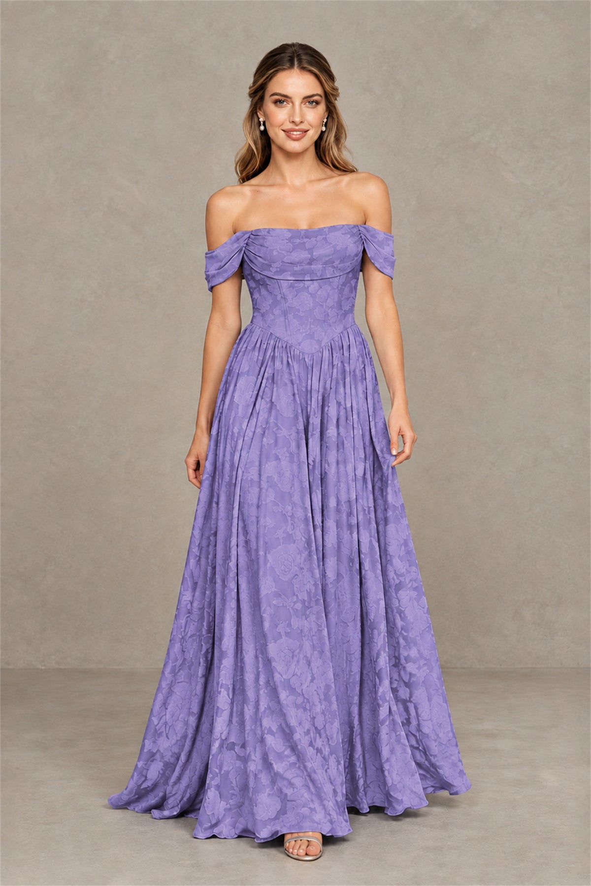 BOLODOO Wisteria Off-Shoulder Floral A-Line Maxi Dress - Wisteria