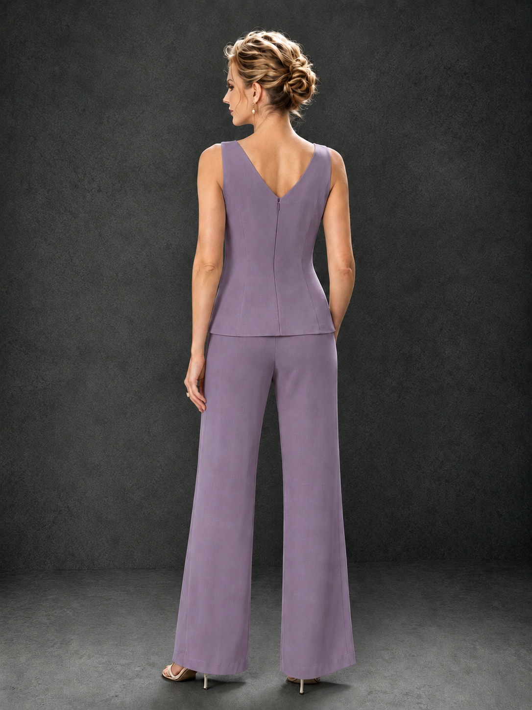 BOLODOO Wisteria 3-Piece Mother of the Bride Pant Suit with Beaded Top & Chiffon Jacket - Wisteria
