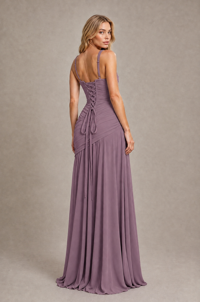 BOLODOO Wisteria Spaghetti Strap Ruched Maxi Dress – Formal Evening Gown with Slit 