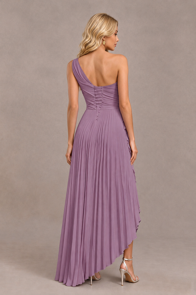 BOLODOO Wisteria One-Shoulder High-Low Ruffle Maxi Dress 