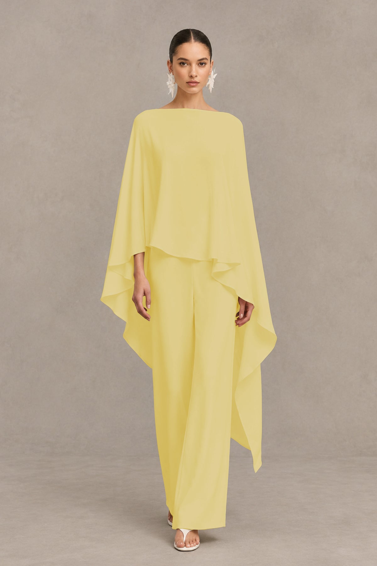 BOLODOO Yellow Cape Sleeve Wide-Leg Formal Pantsuit - Yellow - Yellow_01