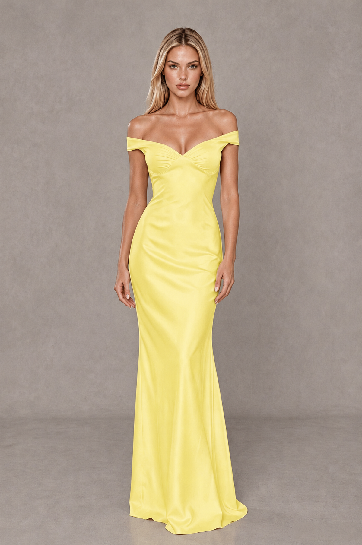 BOLODOO Yellow Off-Shoulder Open-Back Satin Evening Gown - Yellow - Yellow_01