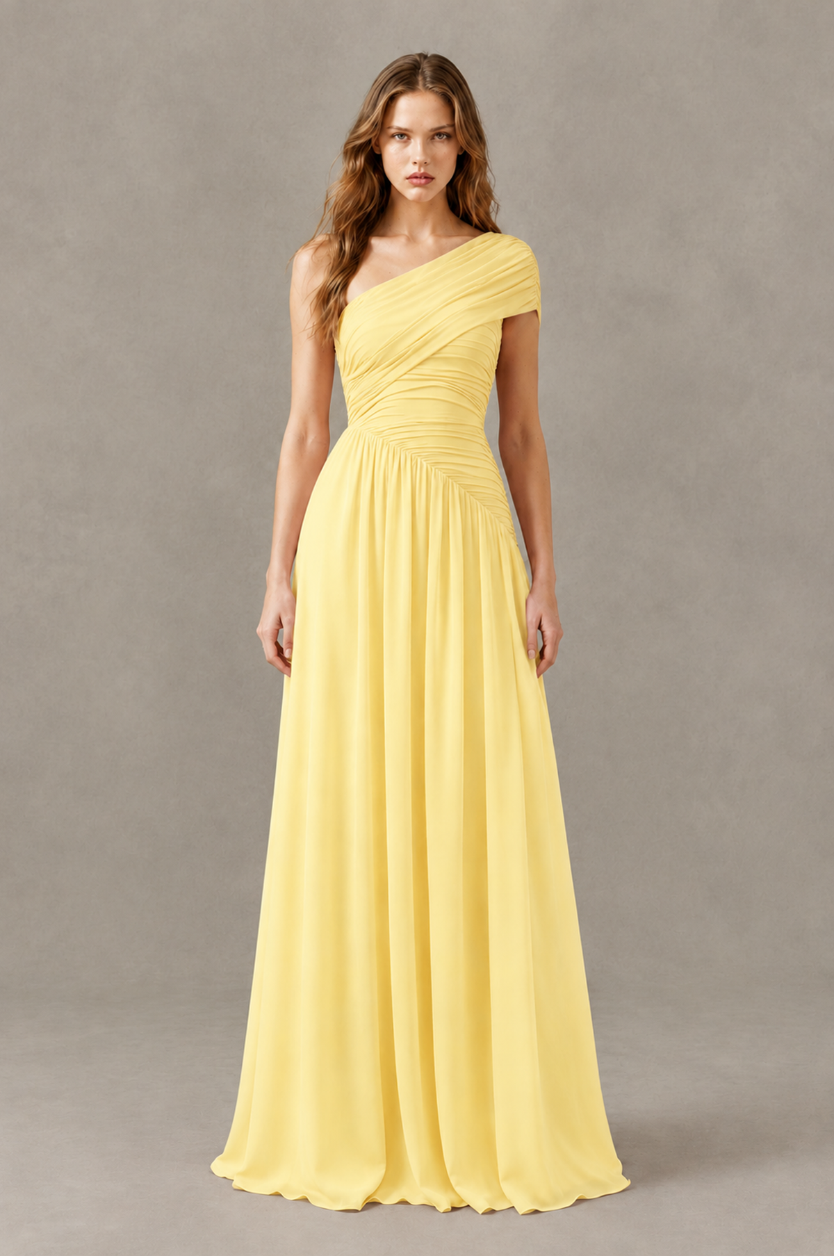 BOLODOO Yellow One-Shoulder Ruched Floor-Length Bridesmaid Dress - Yellow - Yellow_01