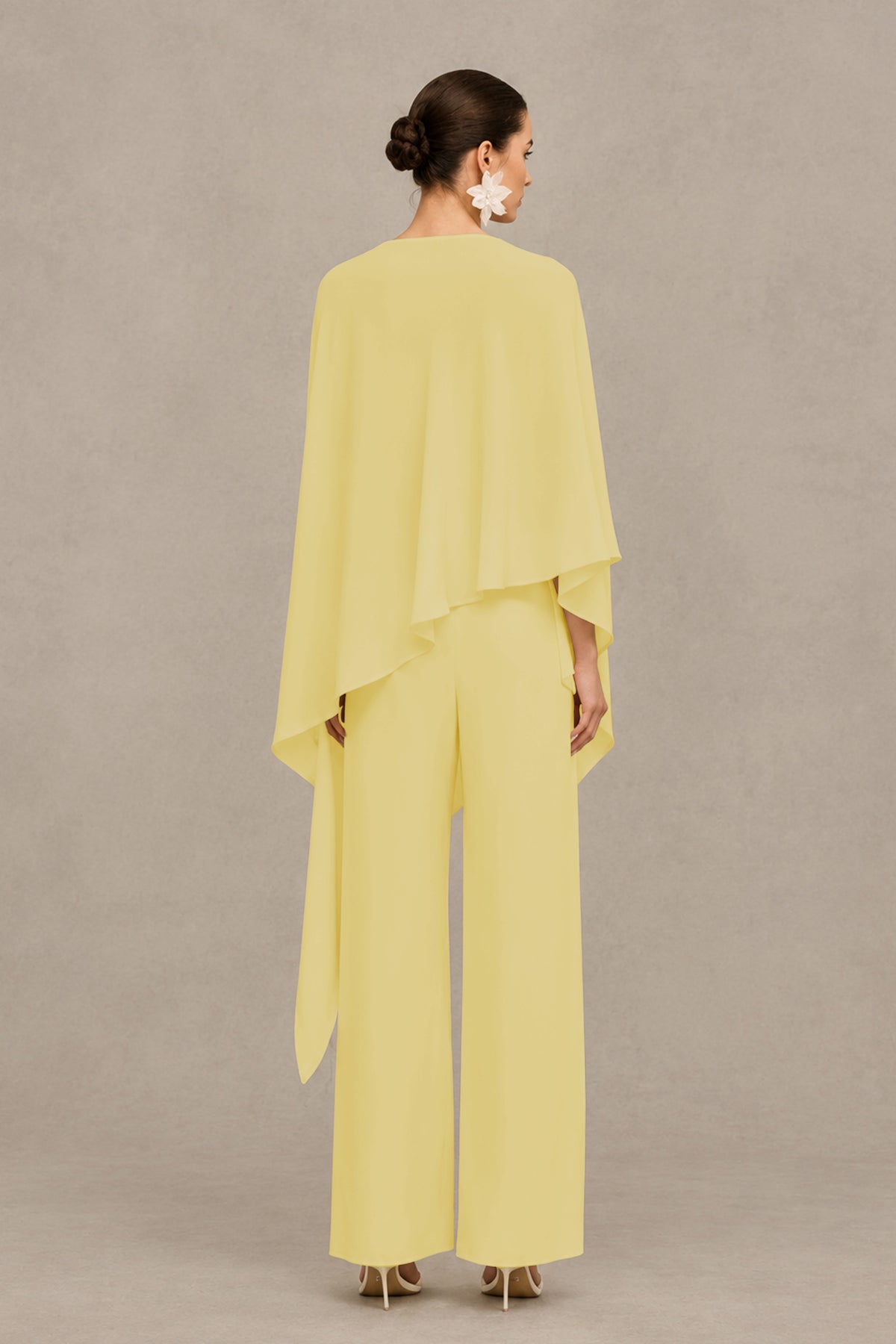 BOLODOO Yellow Cape Sleeve Wide-Leg Formal Pantsuit - Yellow - Yellow_02