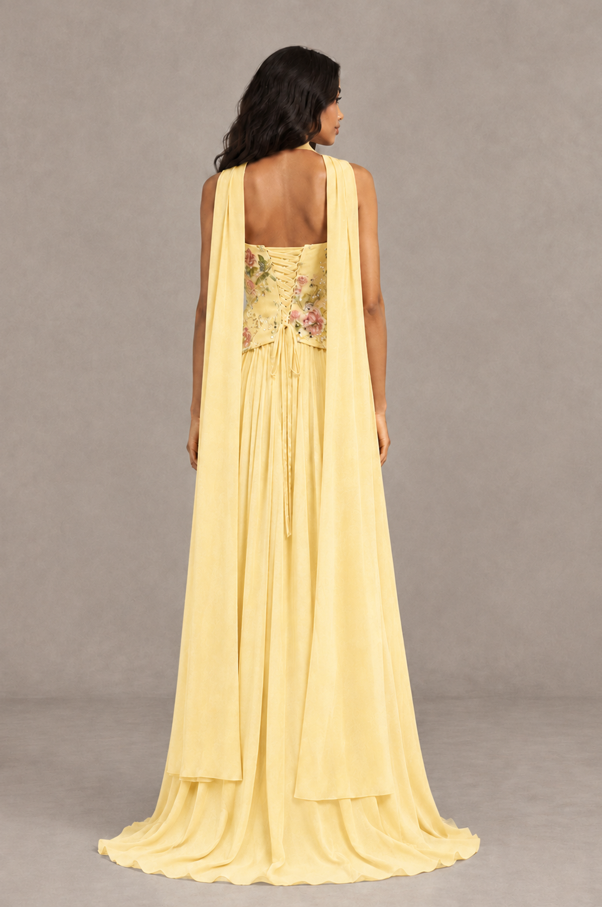 BOLODOO Yellow Strapless Beaded Floral Corset Chiffon Maxi Gown – Open Back Prom & Formal Evening Dress - Yellow - Yellow_02