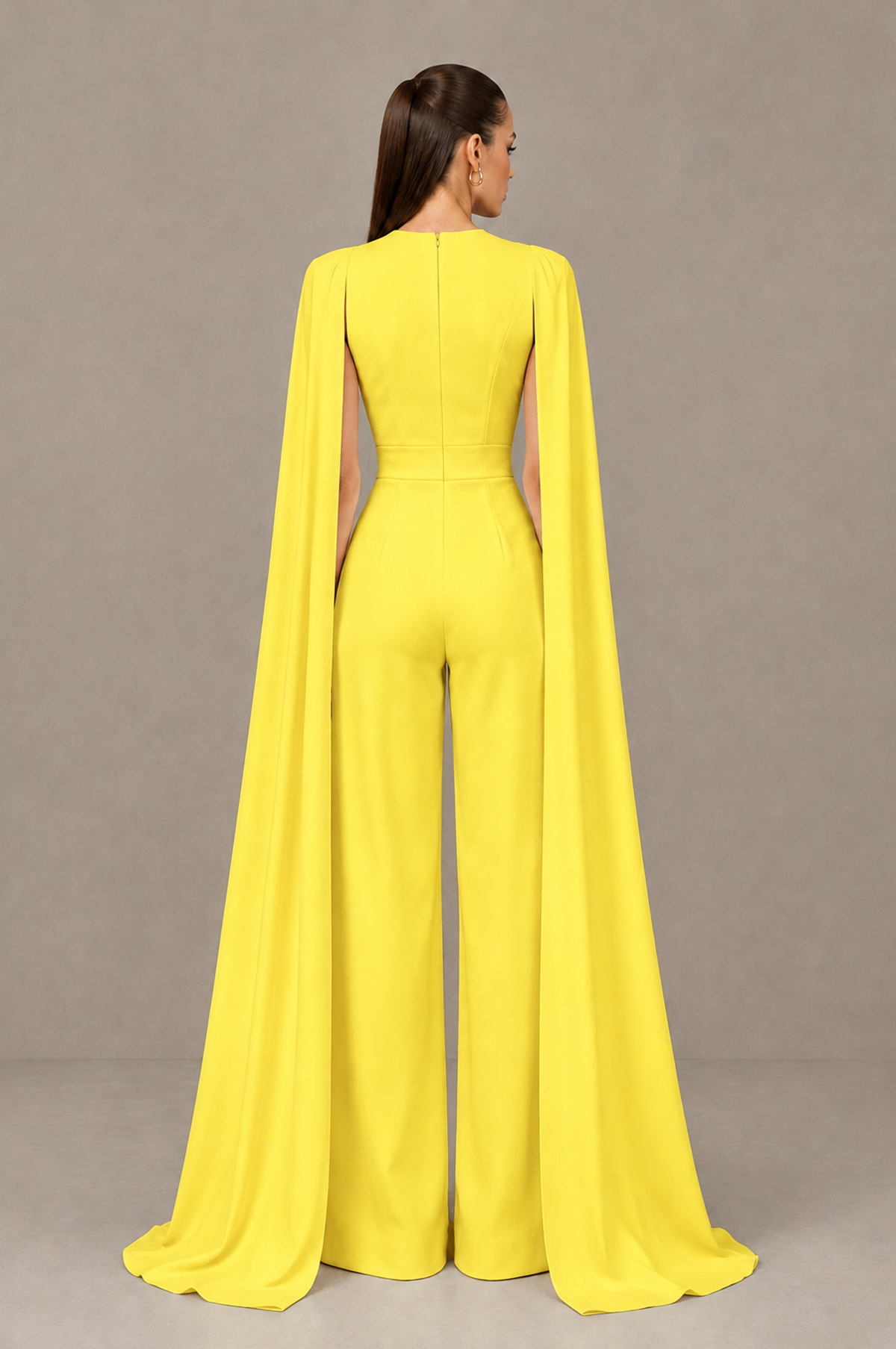 BOLODOO Yellow Deep V-Neck Cape Sleeve Bridal Jumpsuit - Yellow - Yellow_02
