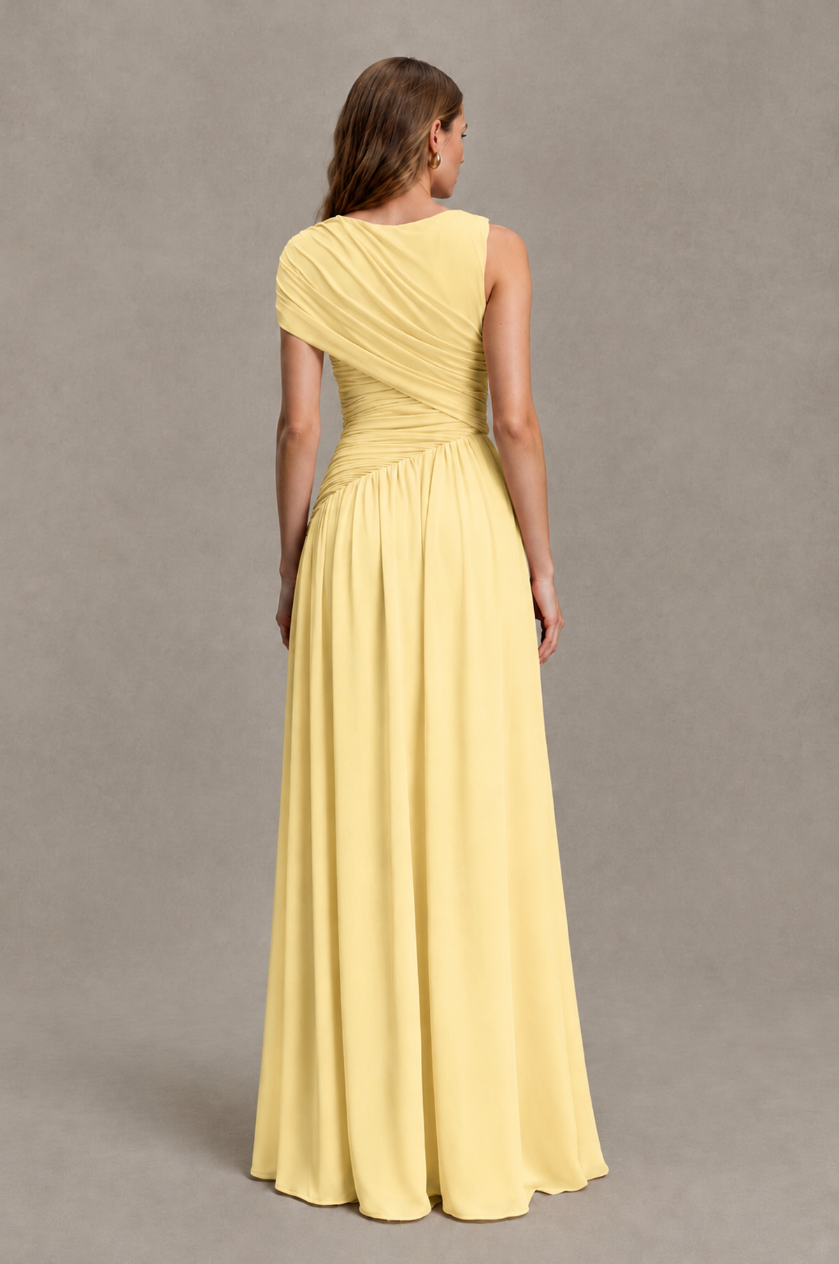 BOLODOO Yellow One-Shoulder Ruched Floor-Length Bridesmaid Dress - Yellow - Yellow_02