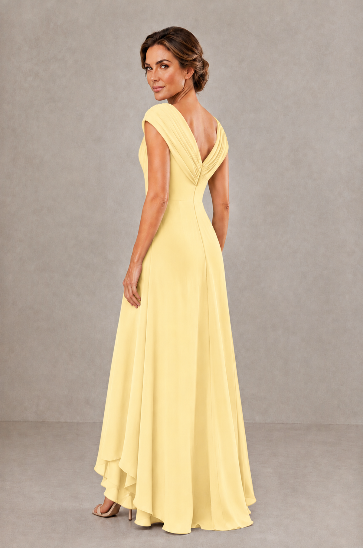 BOLODOO Yellow V-Neck High-Low Mother of the Bride Dress - Yellow - Yellow_02