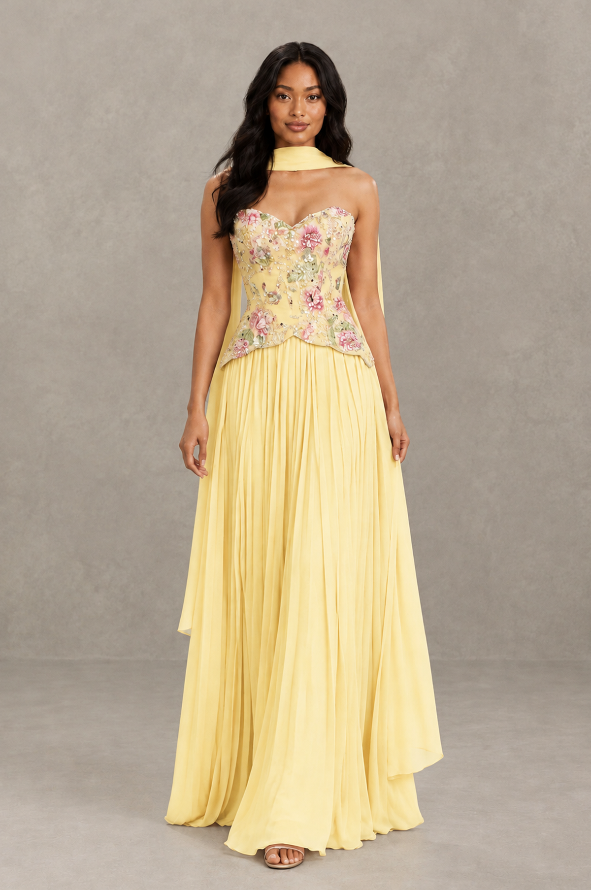 BOLODOO Yellow Strapless Beaded Floral Corset Chiffon Maxi Gown – Open Back Prom & Formal Evening Dress - Yellow - Yellow_03