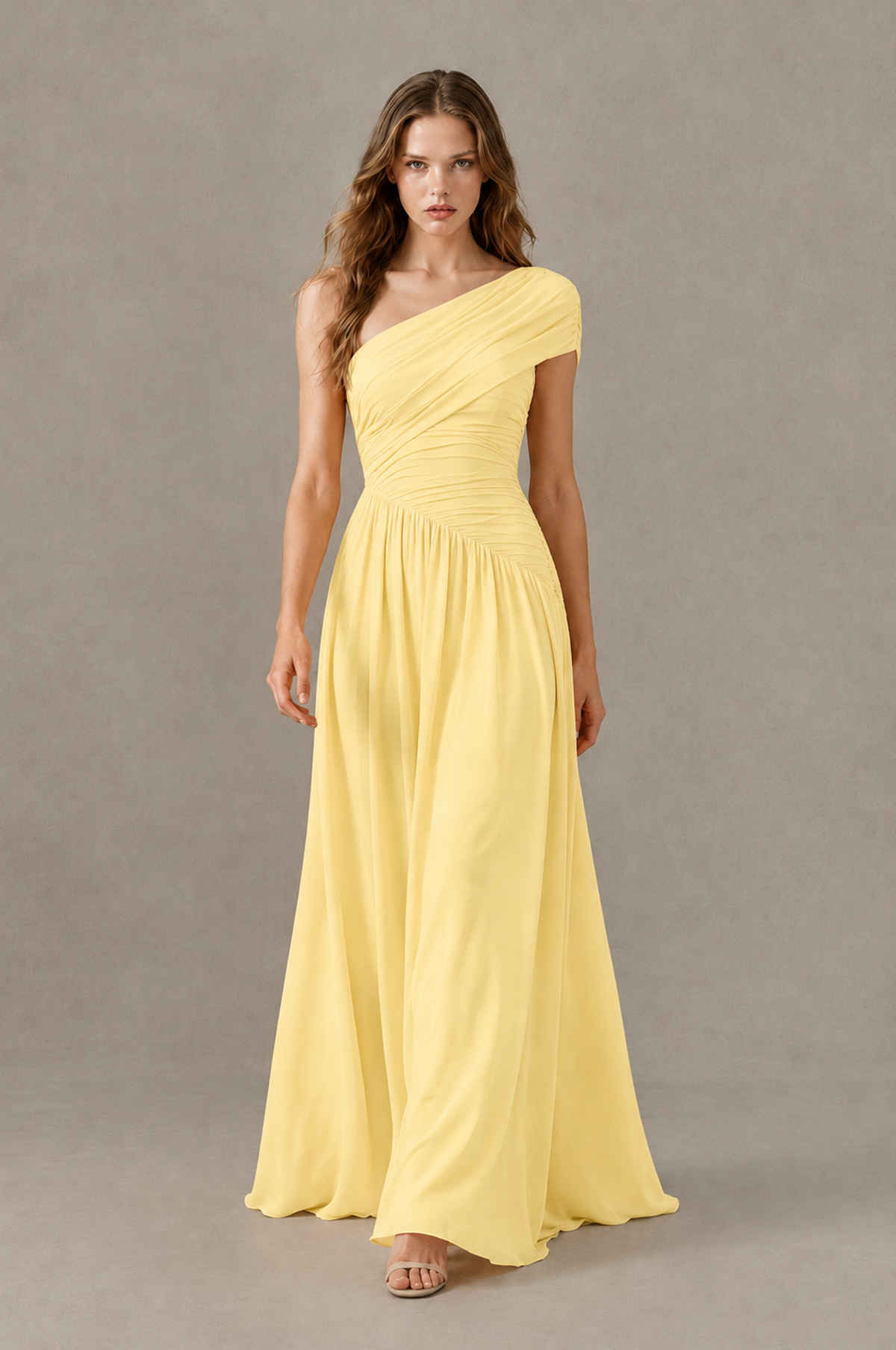BOLODOO Yellow One-Shoulder Ruched Floor-Length Bridesmaid Dress - Yellow - Yellow_03