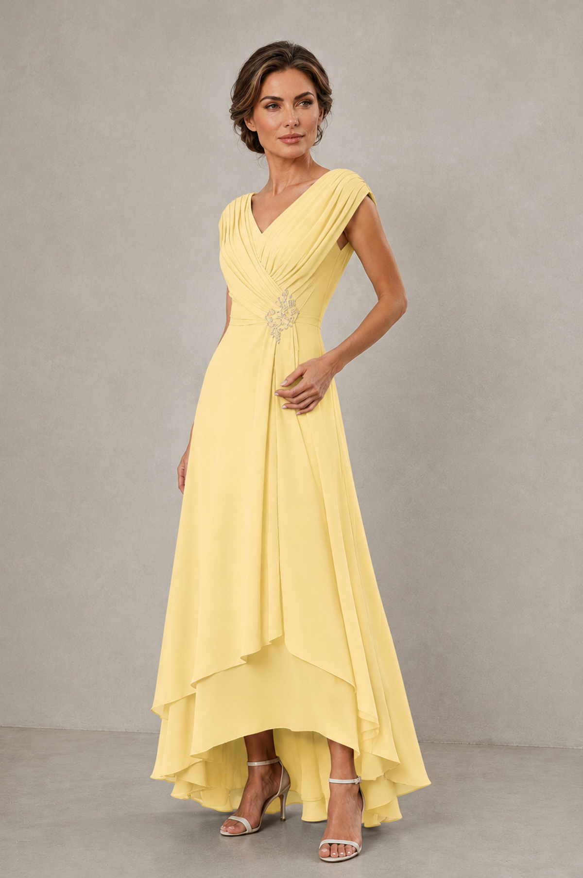 BOLODOO Yellow V-Neck High-Low Mother of the Bride Dress - Yellow - Yellow_03