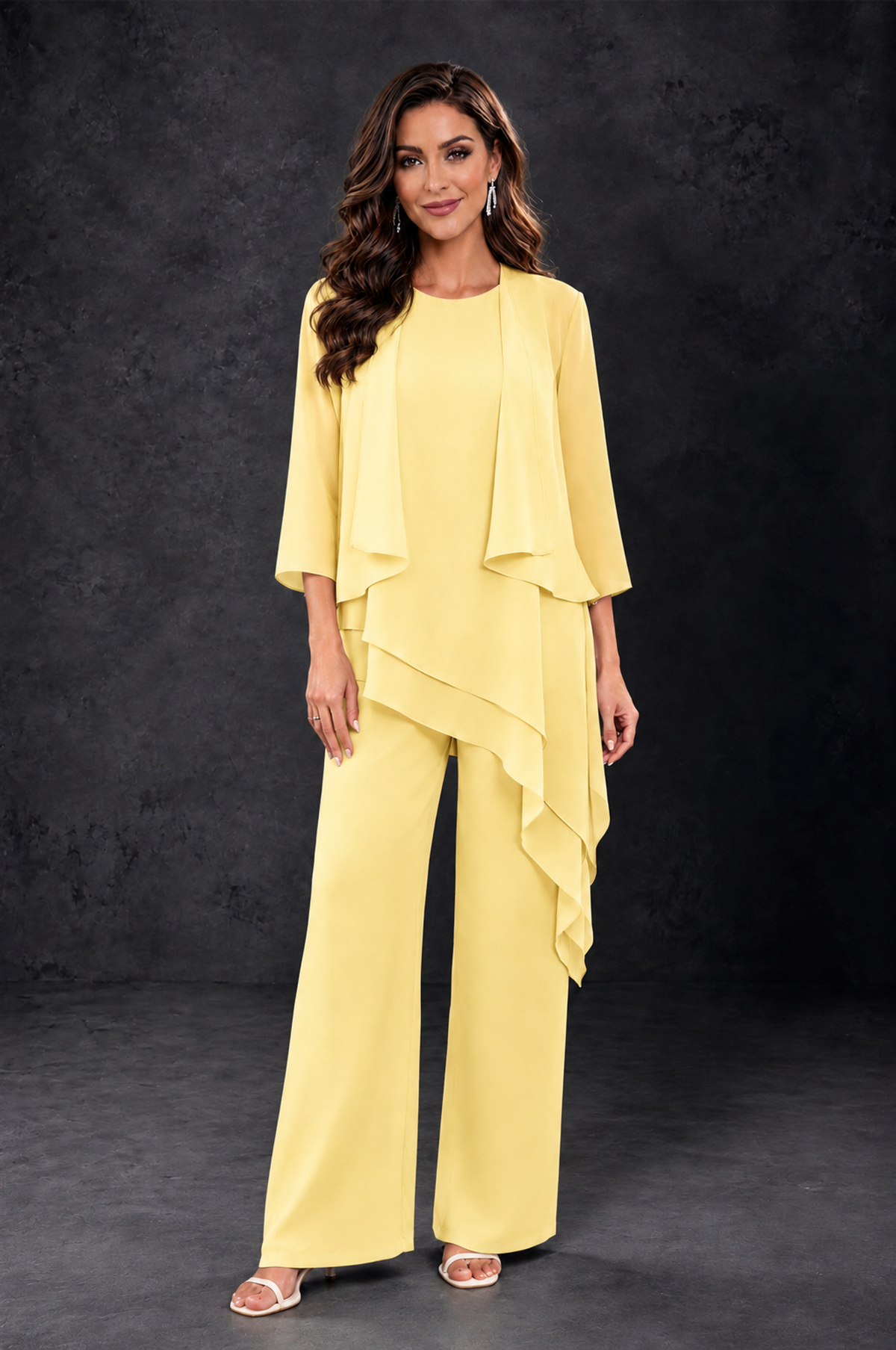 BOLODOO Yellow Layered Mother of the Bride Pantsuit with Jacket - Yellow - Yellow_1