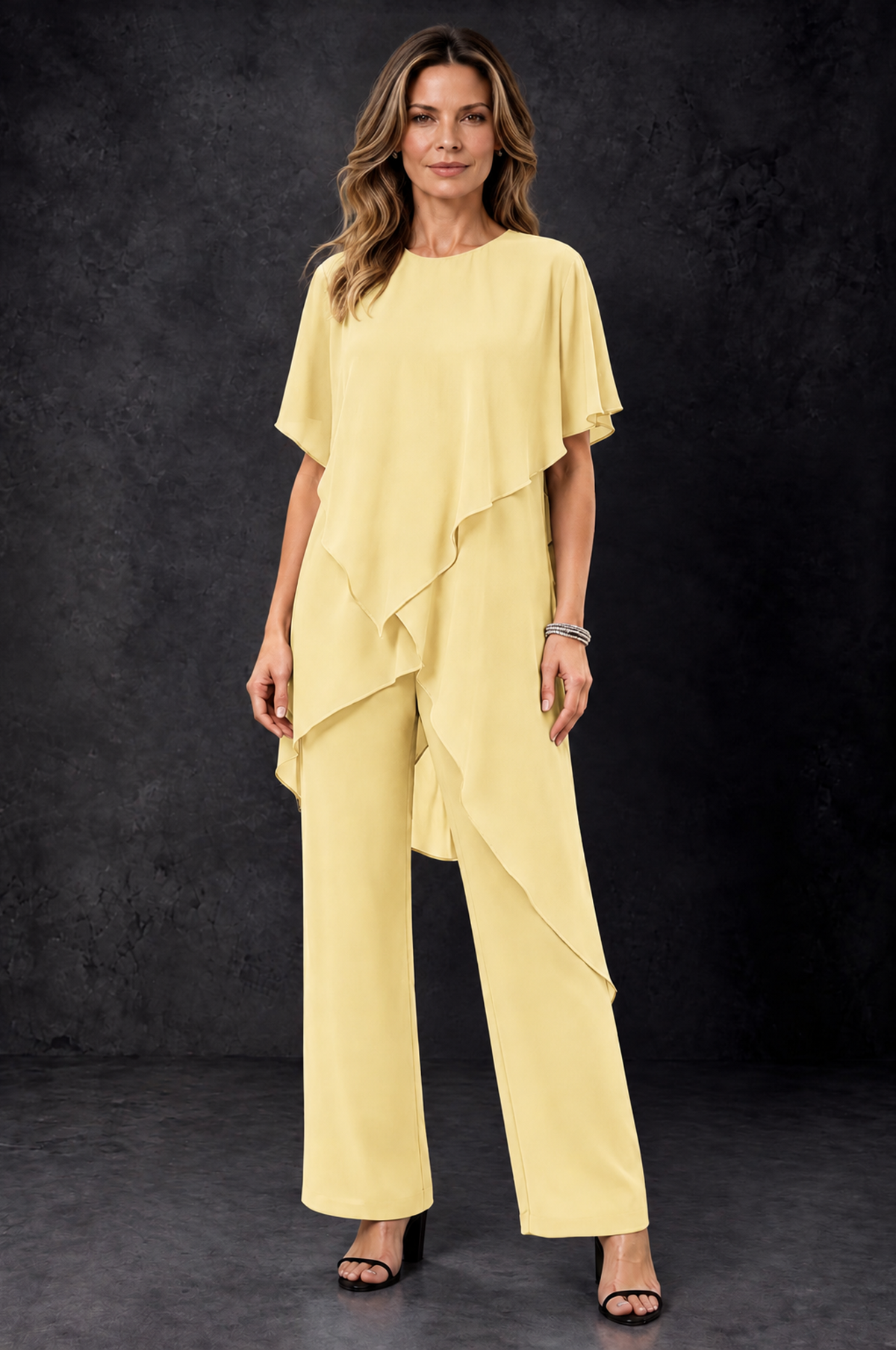 BOLODOO Yellow Chiffon Two Piece Mother of the Bride Pant Suit - Yellow - Yellow_1