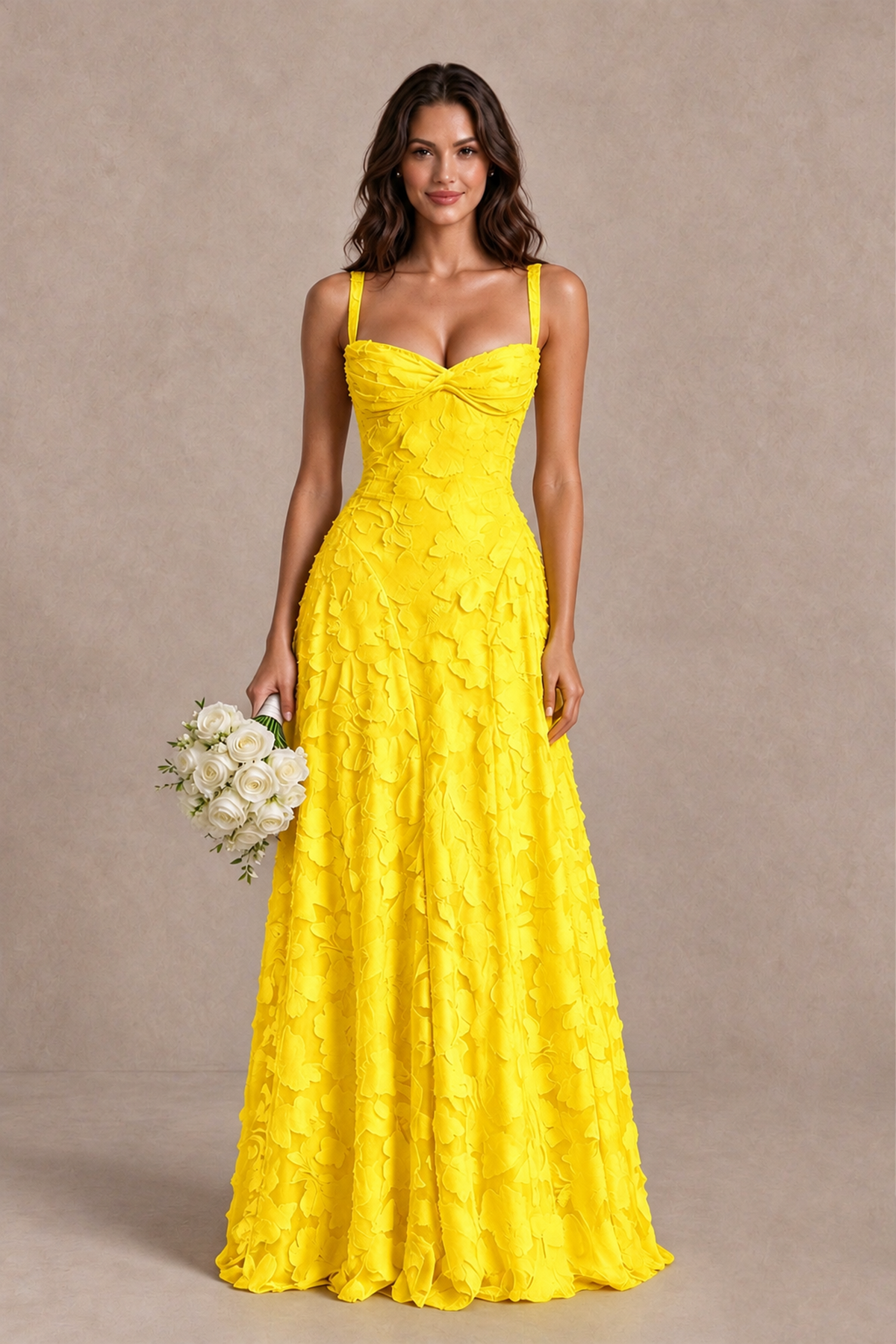 BOLODOO Yellow Floral-Textured A-Line Dress with Lace-Up Back - Yellow - Yellow_1