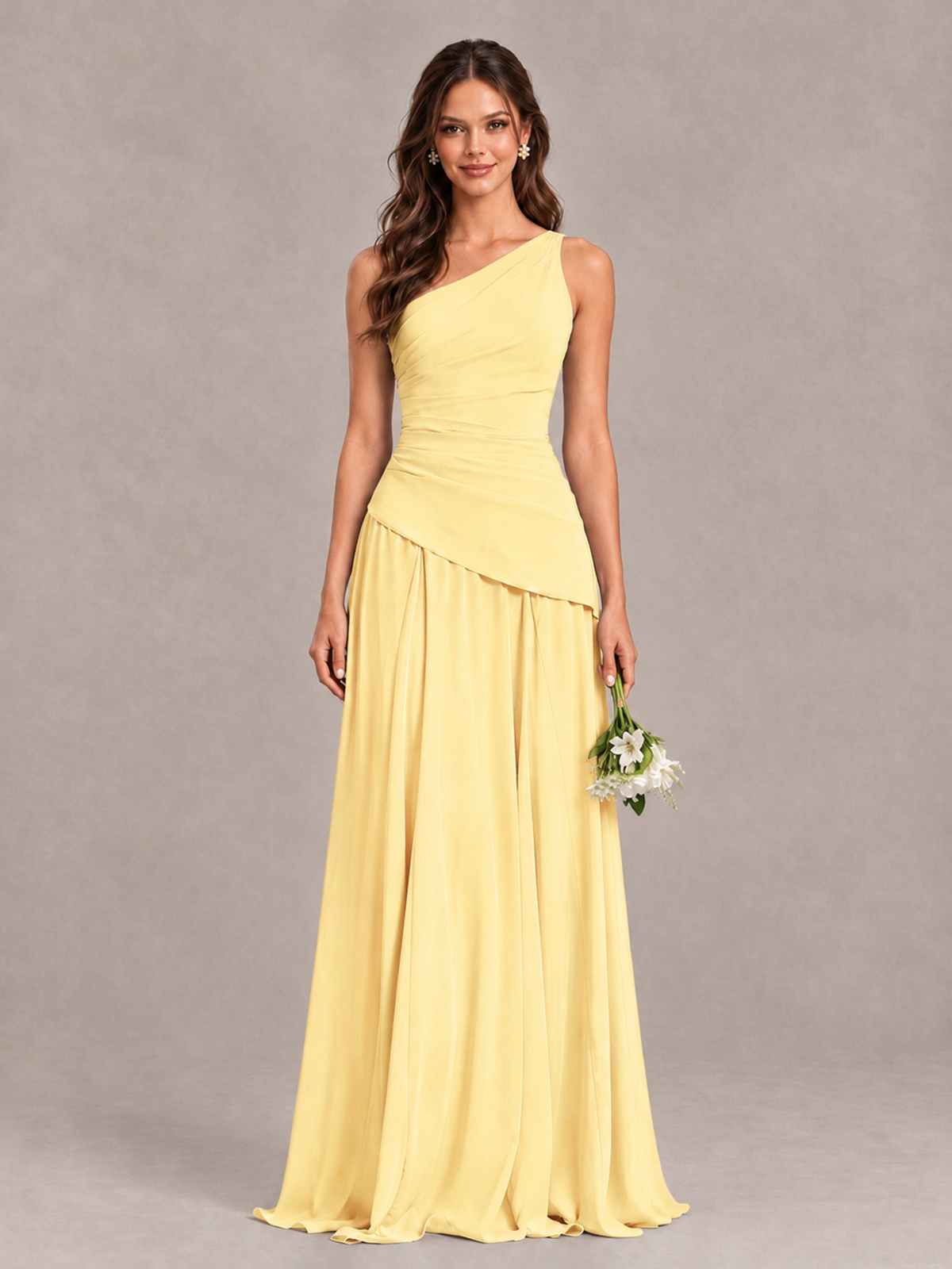 BOLODOO Yellow One-Shoulder Lace-Up Back Bridesmaid Dress - Yellow - Yellow_1