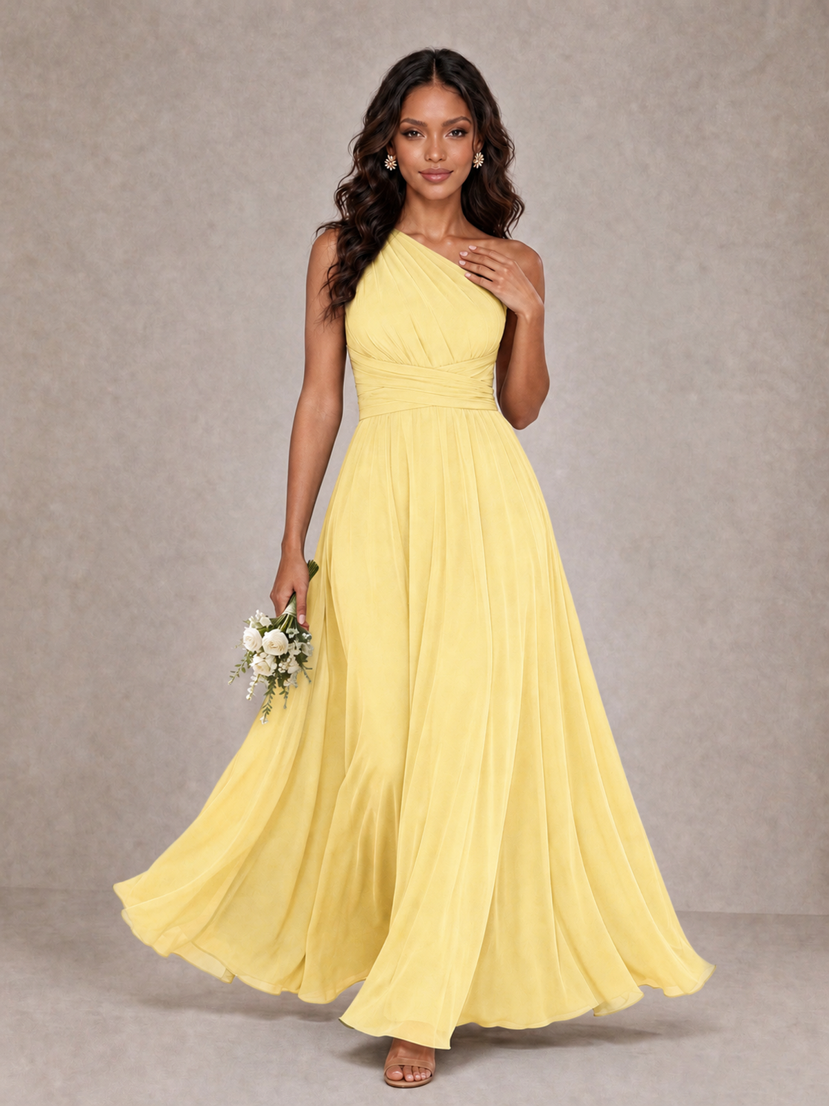 BOLODOO Yellow One-Shoulder A-Line Bridesmaid Dress - Yellow - Yellow_1