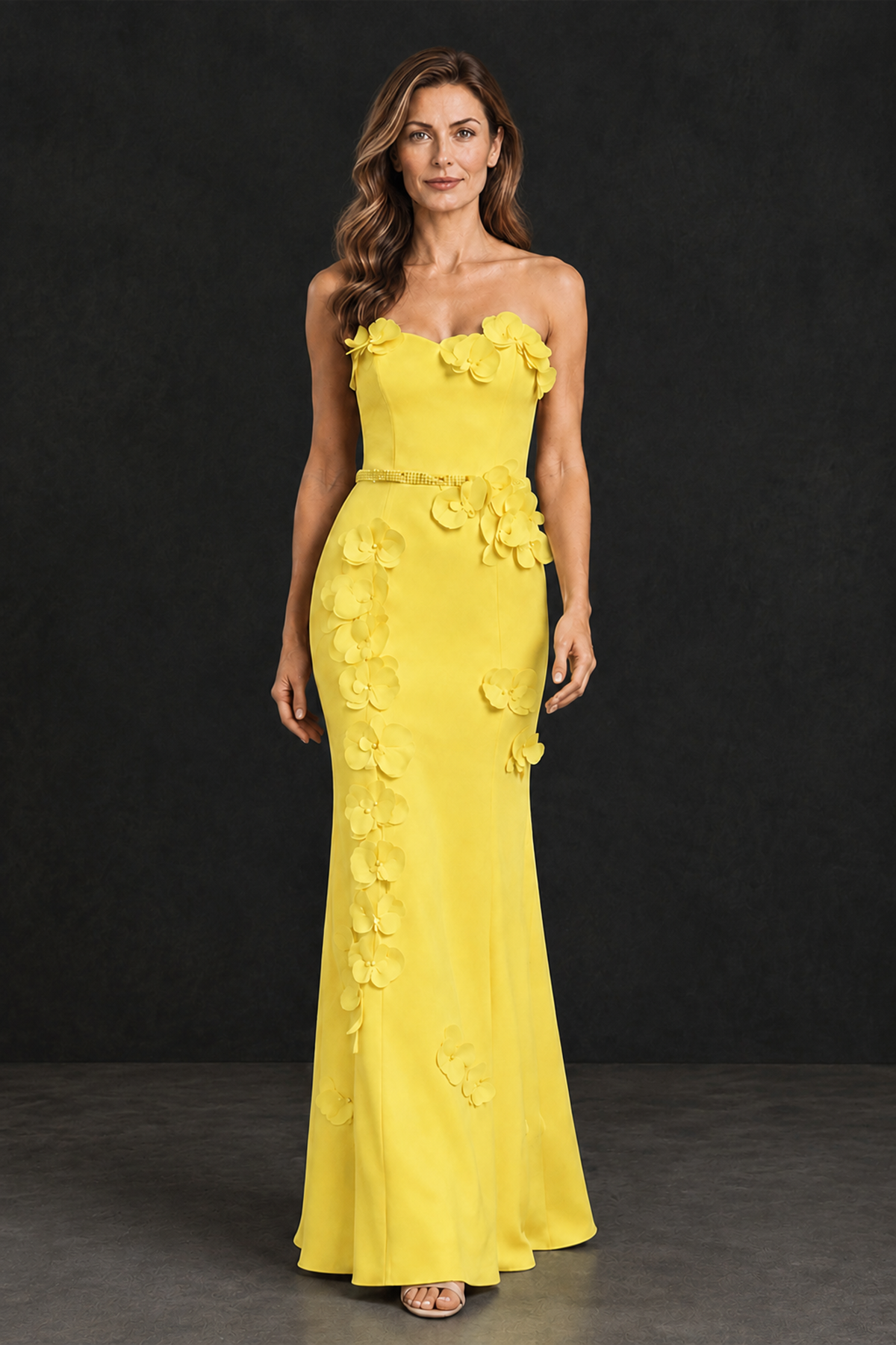 BOLODOO Yellow Strapless Mother of the Bride Dress with 3D Floral Appliques - Yellow - Yellow_1
