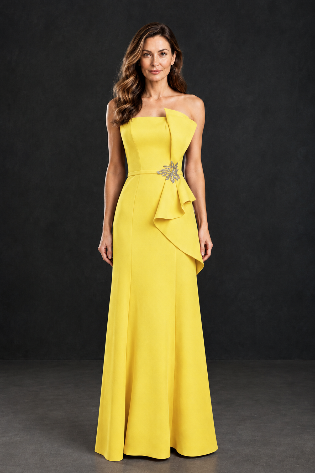 BOLODOO Yellow Strapless Mother of the Bride Dress with Ruffle Detail - Yellow - Yellow_1