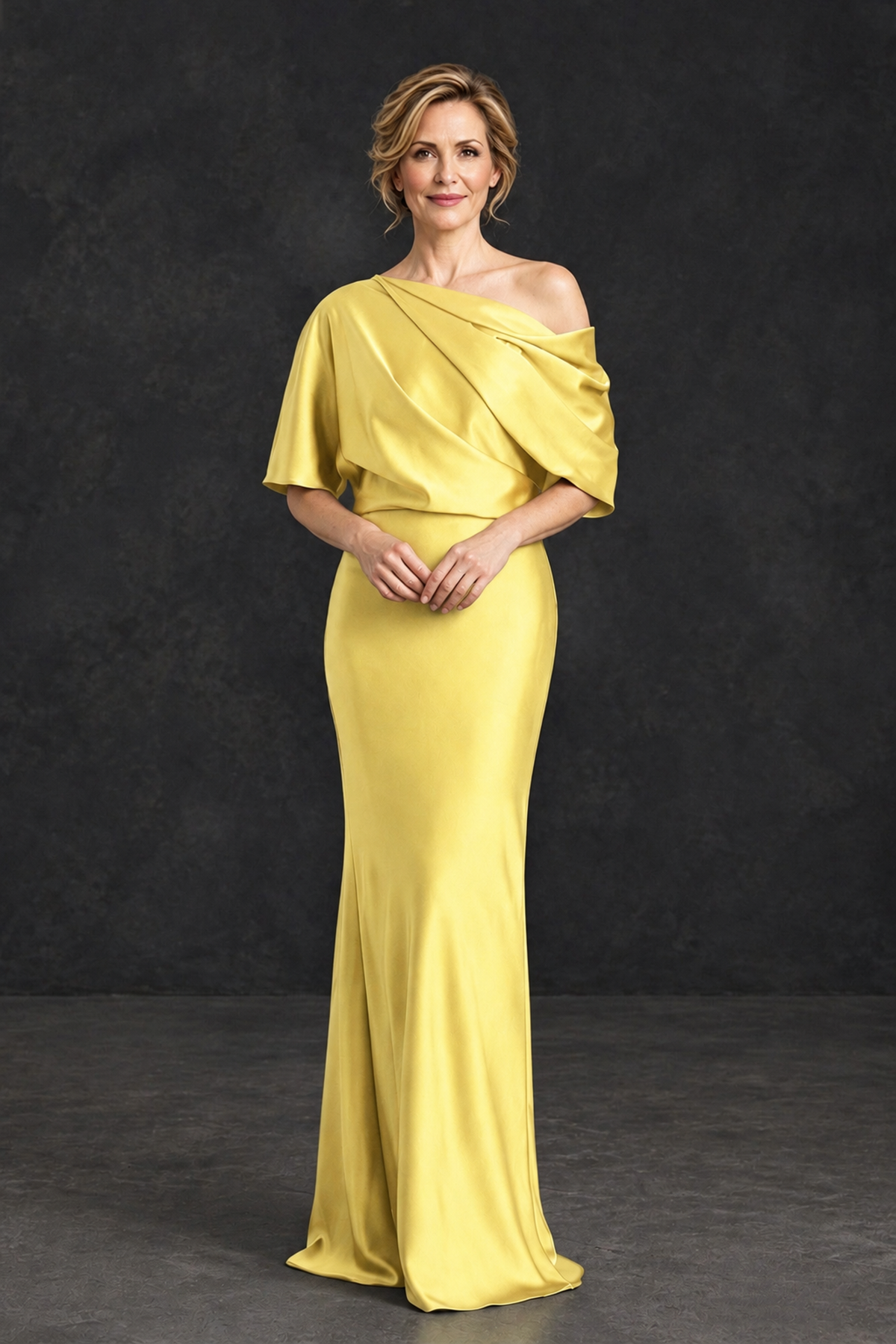 BOLODOO Yellow Satin Asymmetric Mother of the Bride Dress - Yellow - Yellow_1