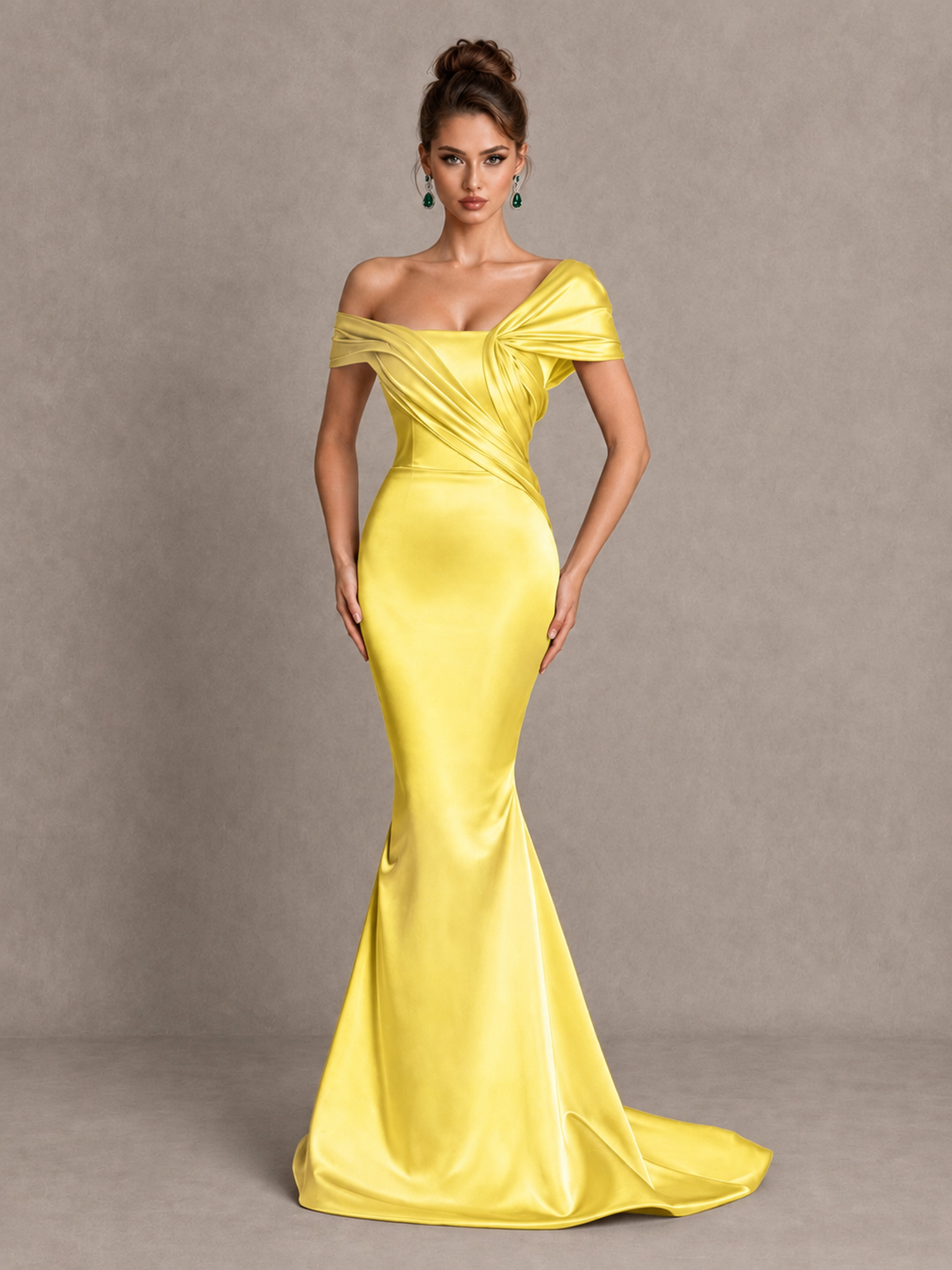 Mermaid Prom Dress in Yellow Off-Shoulder Satin