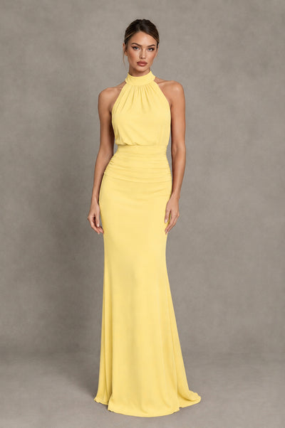 BOLODOO Yellow Chiffon Halter Maxi Formal Wedding Guest Dress - Yellow - Yellow_1