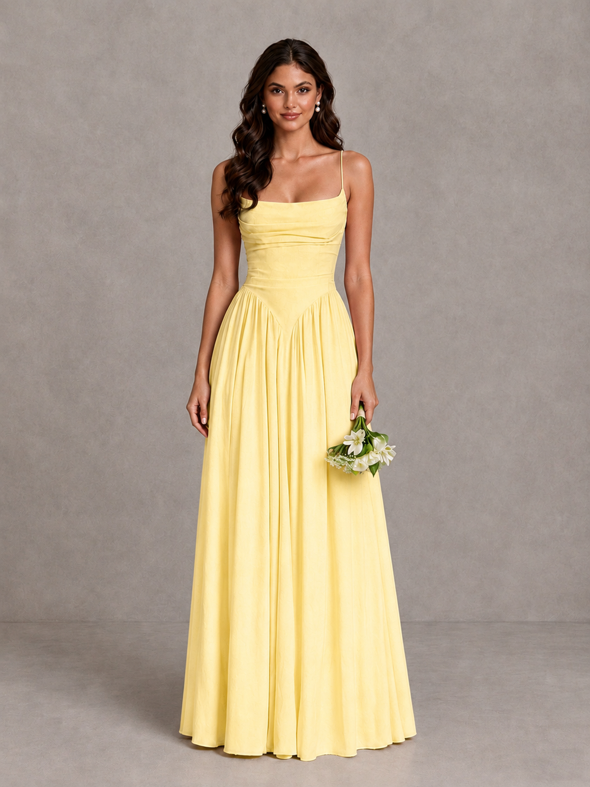 BOLODOO Yellow Lace-Up Back A-Line Bridesmaid Dress - Yellow - Yellow_1