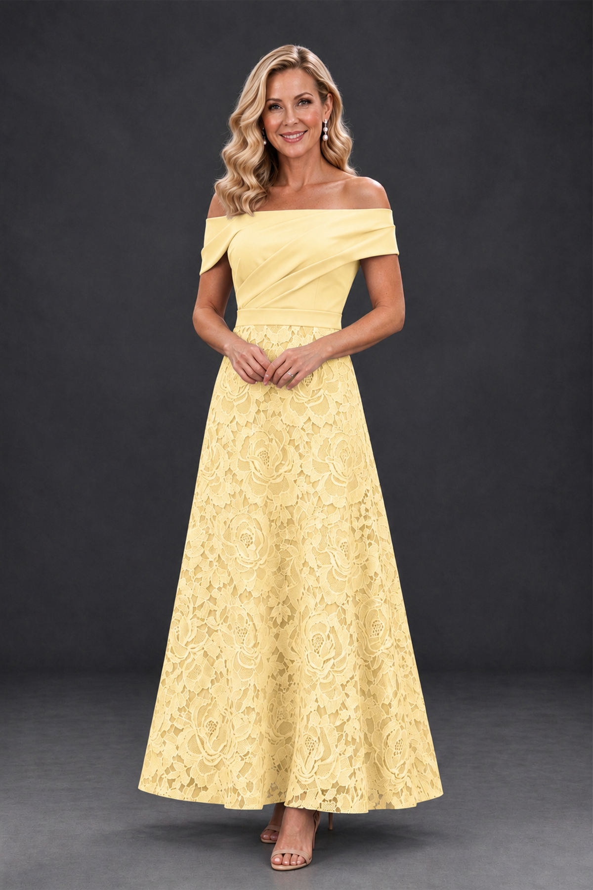 BOLODOO Yellow Off-the-Shoulder Floral A-Line Mother of the Bride Dress - Yellow - Yellow_1