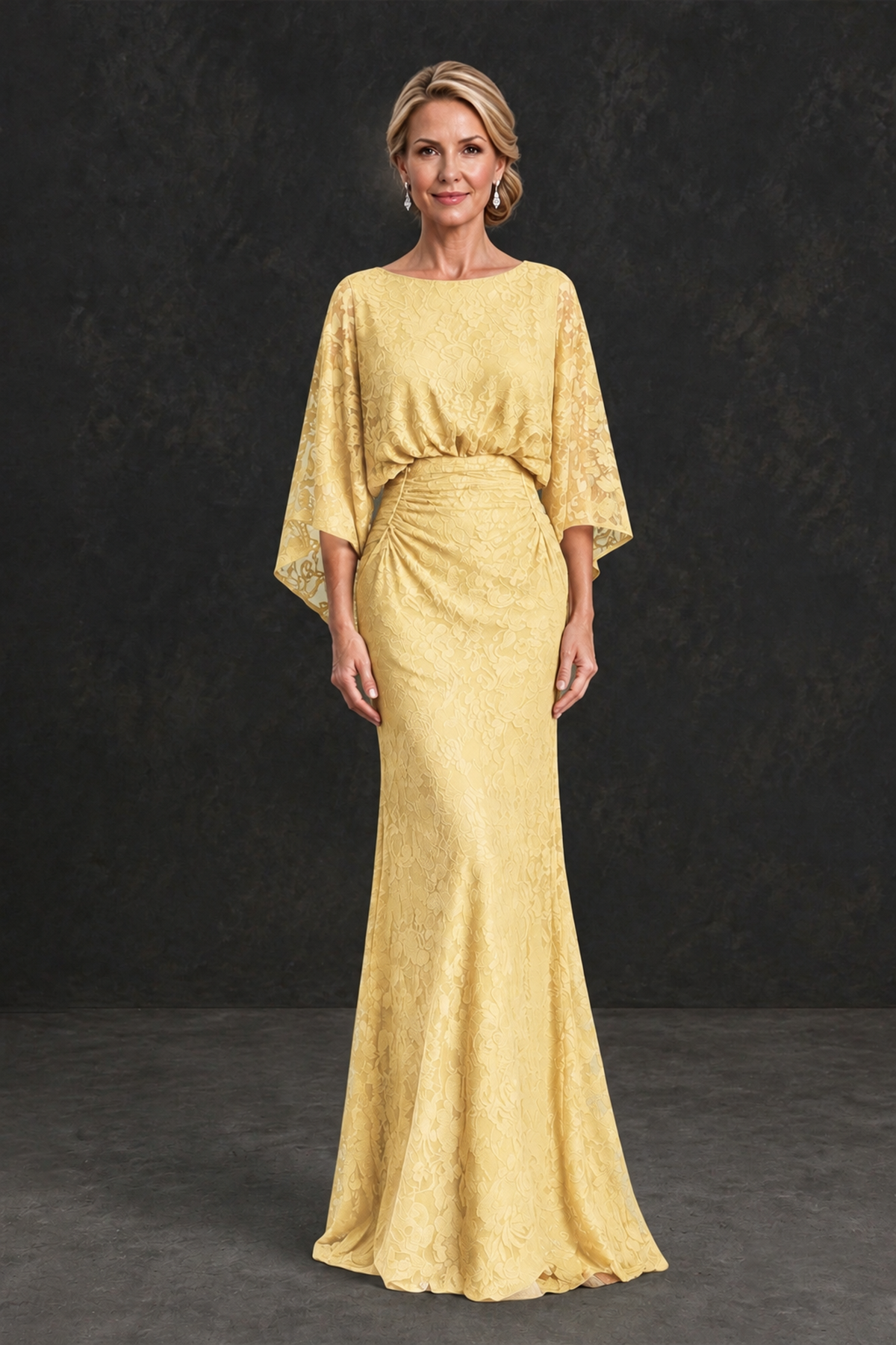 BOLODOO Yellow Lace Flutter Sleeve Mother of the Bride Dress - Yellow - Yellow_1
