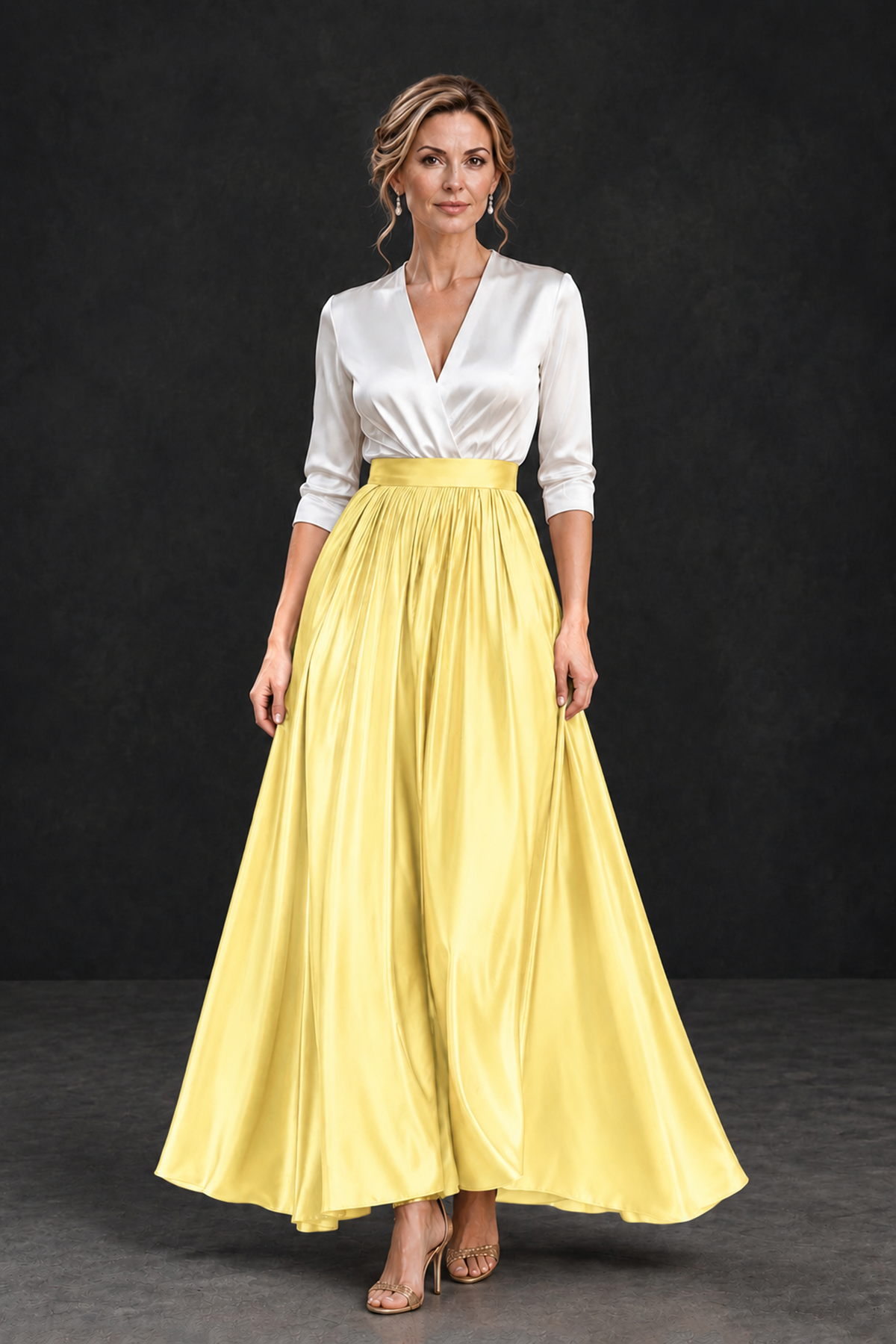 BOLODOO Yellow and White V-Neck A-Line Mother of the Bride Dress - Yellow - Yellow_1